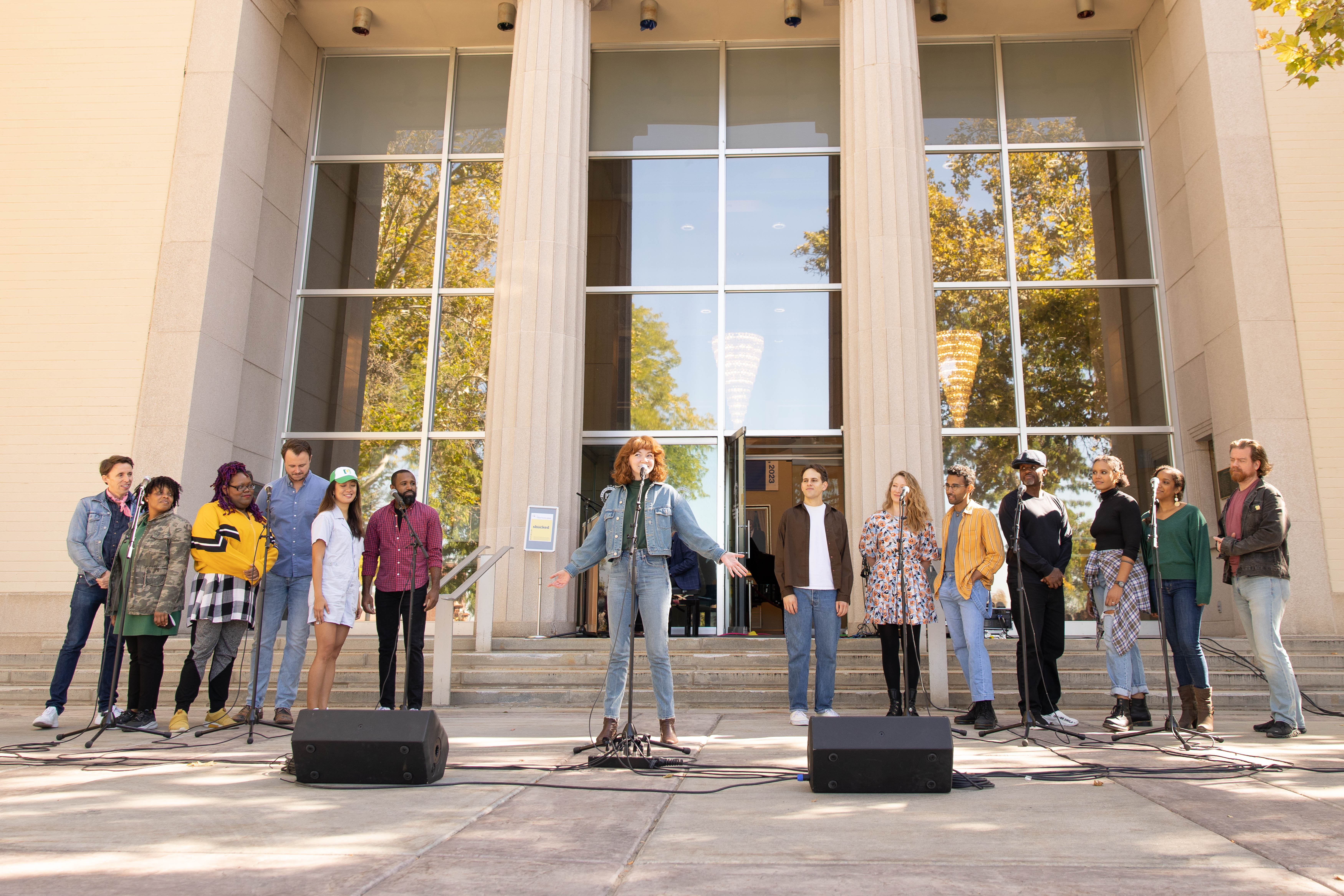 Caroline Innerbichler, center, and the cast of “Shucked,” which ran at the Pioneer Memorial Theatre in Salt Lake City through Nov. 12. “Shucked” will open on Broadway in the spring. 