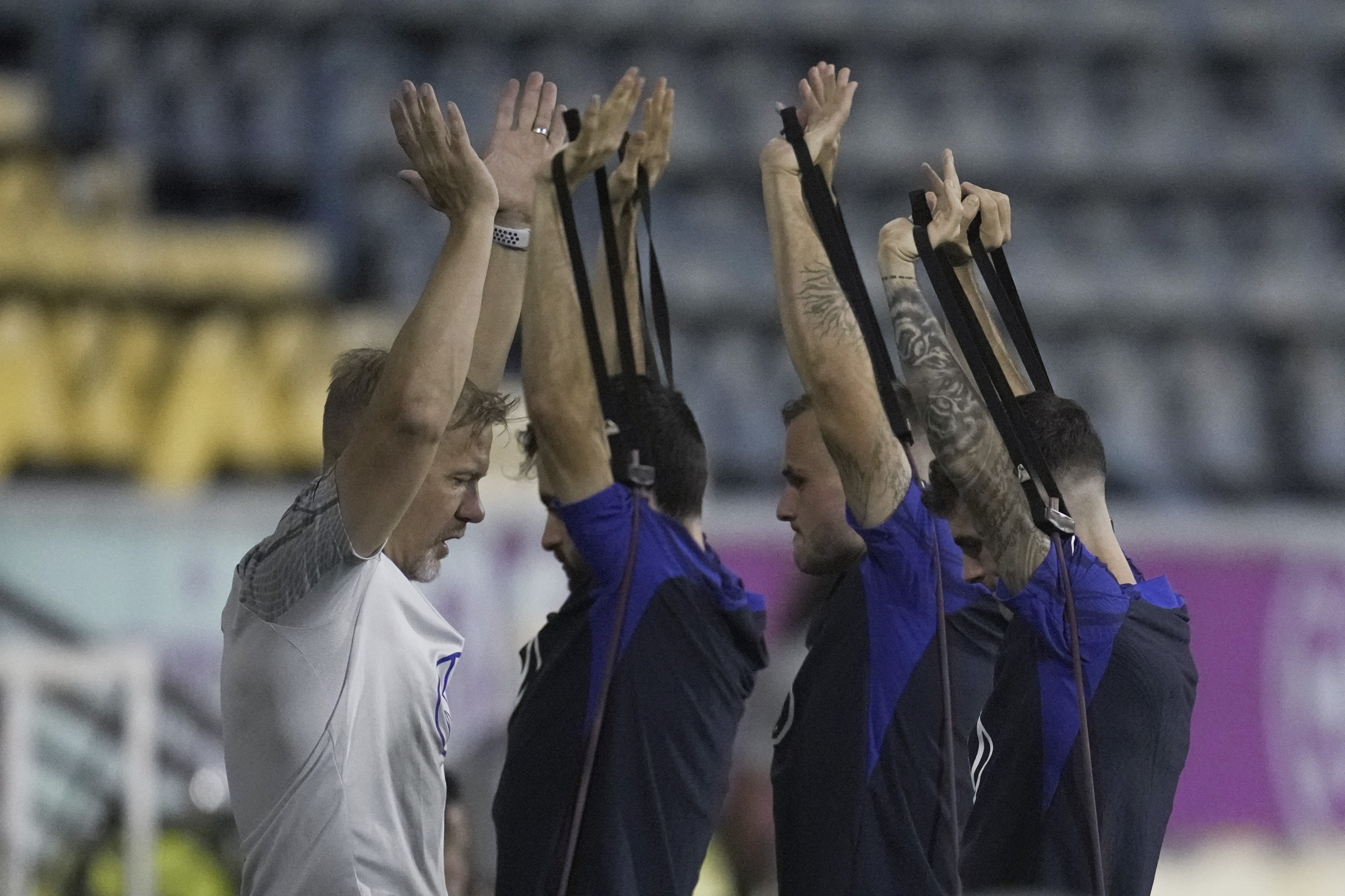 United States players participate in an official training session at Al-Gharafa SC Stadium, in Doha, Saturday, Nov. 19, 2022. 