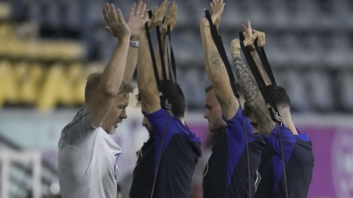 United States players participate in an official training session at Al-Gharafa SC Stadium, in Doha, Saturday, Nov. 19, 2022.