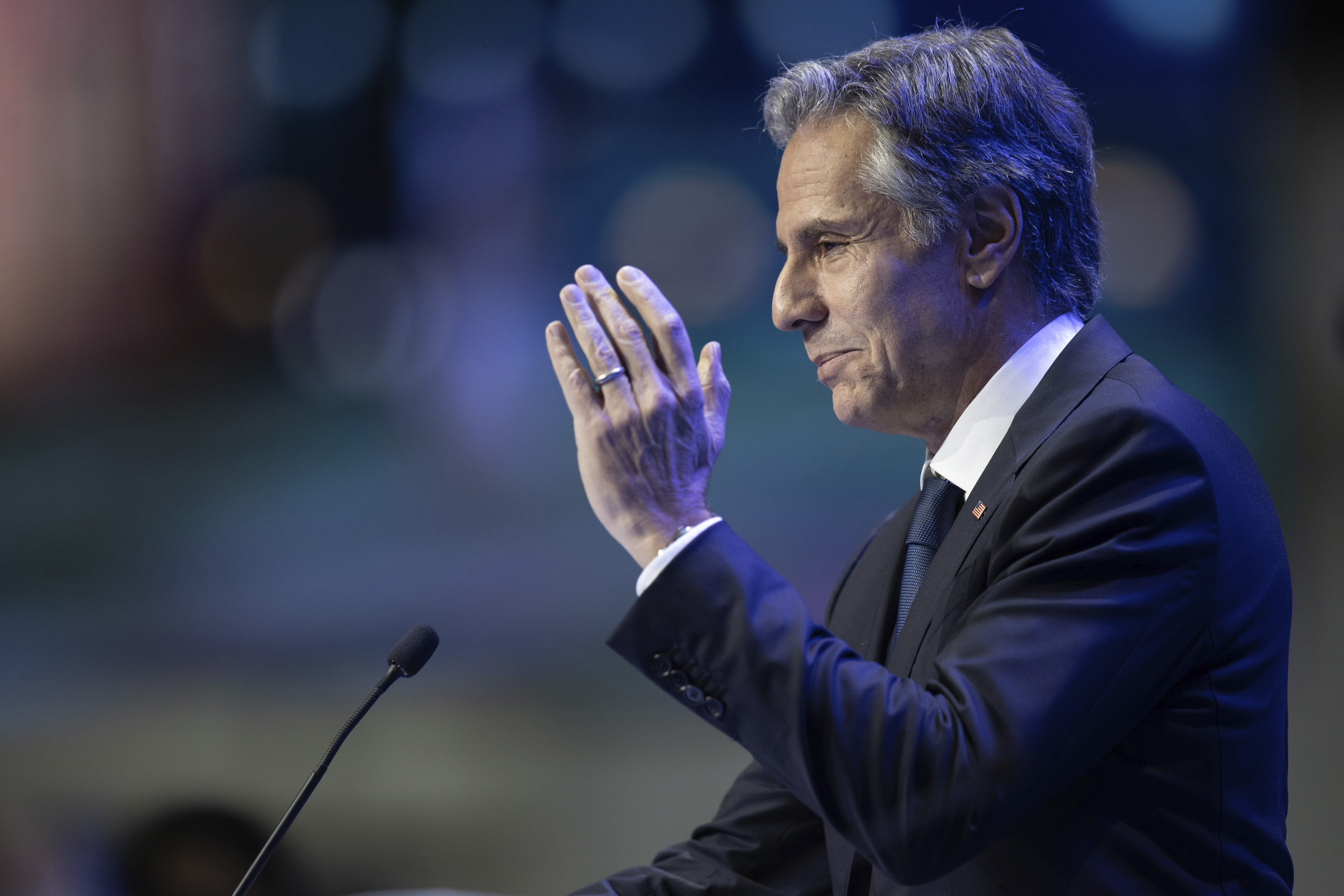 U.S. Secretary of State Antony Blinken talks to reporters during a press conference at the Asia-Pacific Economic Cooperation, APEC summit, Thursday, Nov. 17, 2022, in Bangkok, Thailand. 