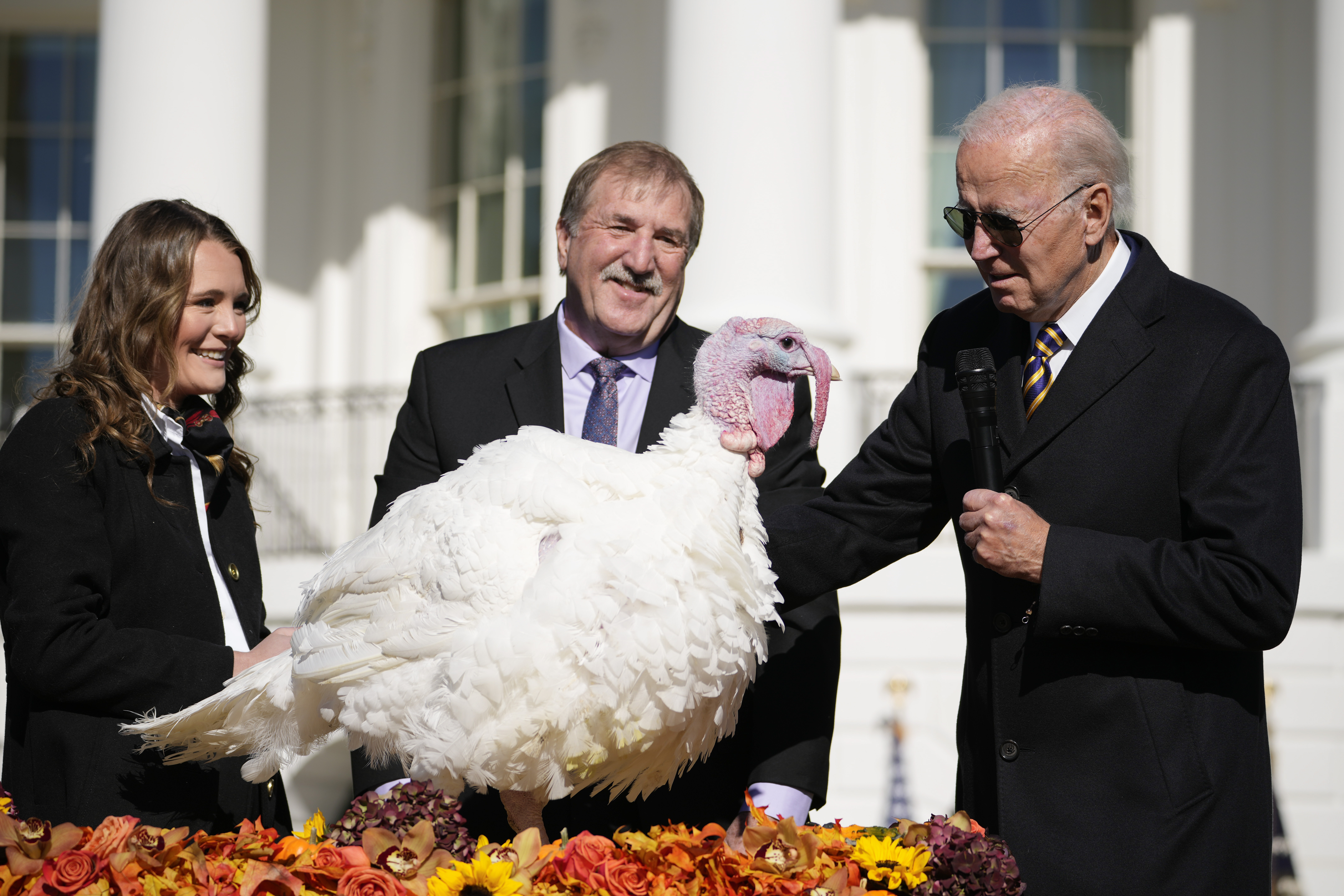 President Joe Biden pardons Chocolate, the national Thanksgiving turkey, at the White House in Washington, Monday. 