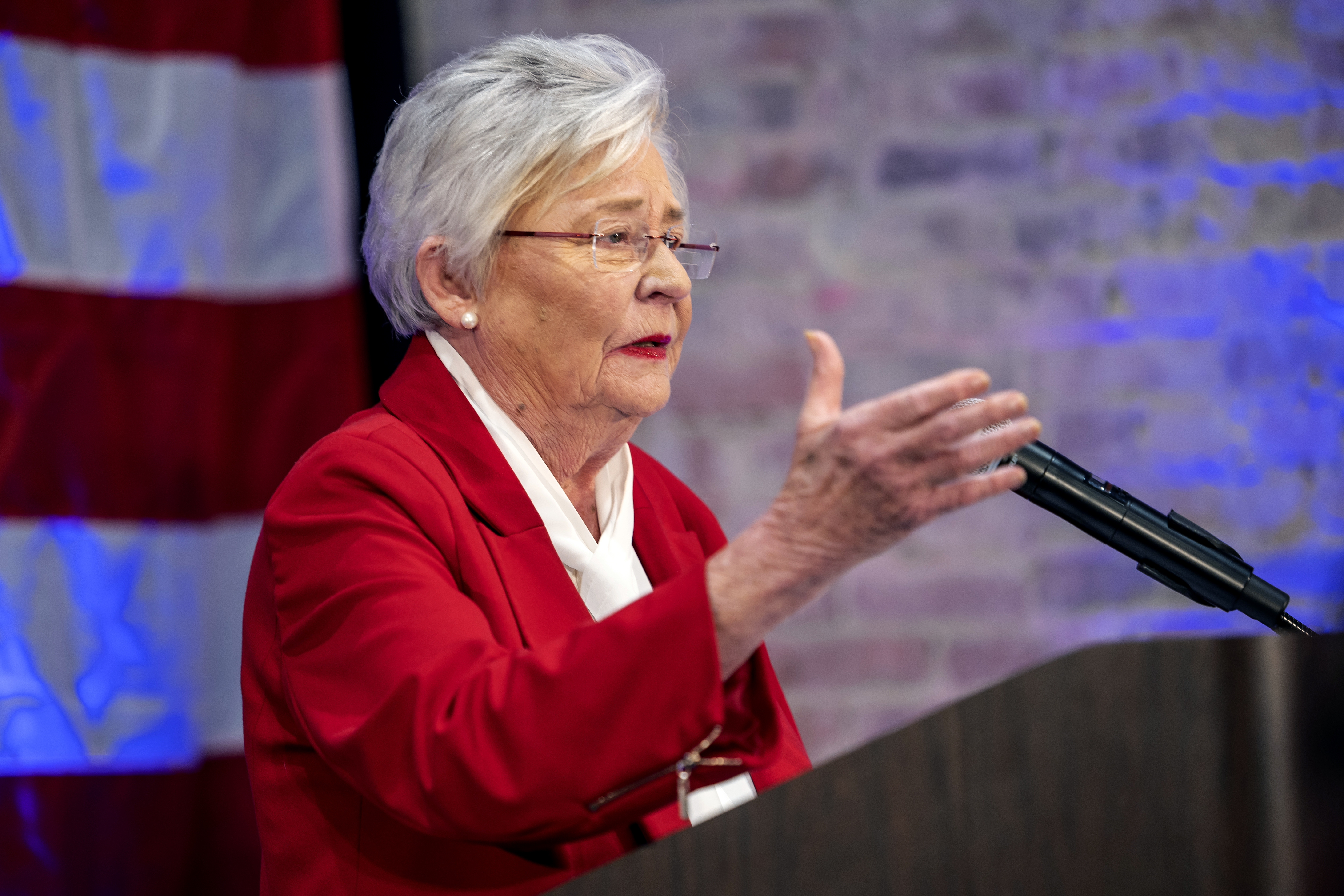Gov. Kay Ivey speaks to supporters at her watch party after Alabama voted in midterm elections, Nov. 8, in Montgomery, Ala. Ivey is seeking a pause in executions and ordering a "top-to-bottom" review of the state's capital punishment system after an unprecedented third failed lethal injection.