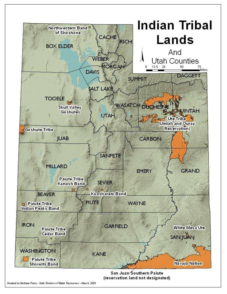 Orange areas show Indian reservation land in Utah.