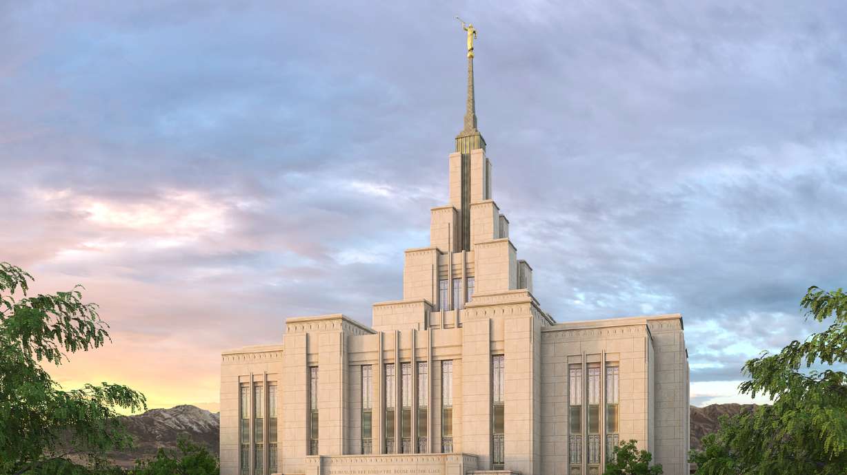 An artist rendering of the Saratoga Springs Utah Temple. The Church of Jesus Christ of Latter-day Saints announced the Saratoga Springs Utah Temple will be dedicated on Aug. 13, 2023, and President Henry B. Eyring of the First Presidency will preside.