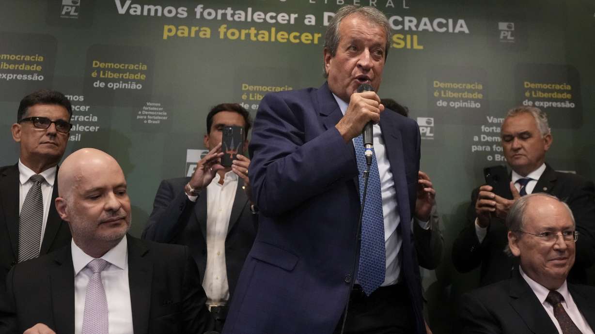 Valdemar Costa Neto, the leader of President Jair Bolsonaro's Liberal Party, speaks during a press conference regarding an investigation carried out by the party pointing out inconsistencies in voting machines used in the general elections, in Brasilia, Brazil, Tuesday.