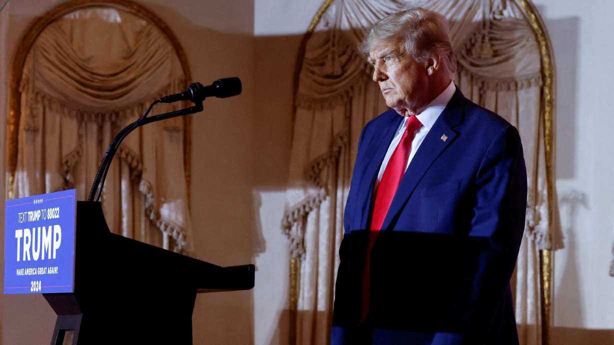 Former U.S. President Donald Trump approaches the podium to announce that he will once again run for U.S. president in the 2024 U.S. presidential election during an event at his Mar-a-Lago estate in Palm Beach, Florida, Nov. 15.