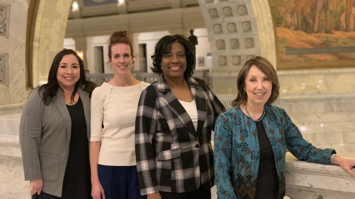 The Utah House Democratic Caucus elected, from left to right, Rep. Angela Romero, District 25, to serve as minority leader; Rep. Jennifer Dailey-Provost, District 22, as minority whip; Rep. Sandra Hollins, District 21, as minority assistant whip; and Rep. Rosemary Lesser, District 10, as minority caucus manager.