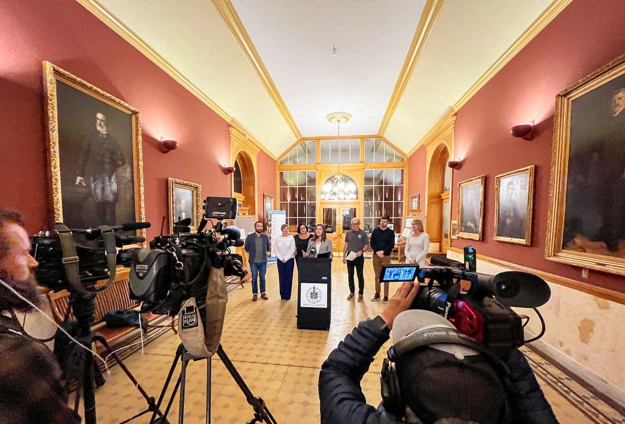 Salt Lake City Mayor Mendenhall and members of the Salt Lake City Council speak about the city's $85 million general obligation bond after the council accepted the results of the Nov. 8 election Tuesday evening. Nearly three-fourths of all city voters voted to approve the bond in the election.