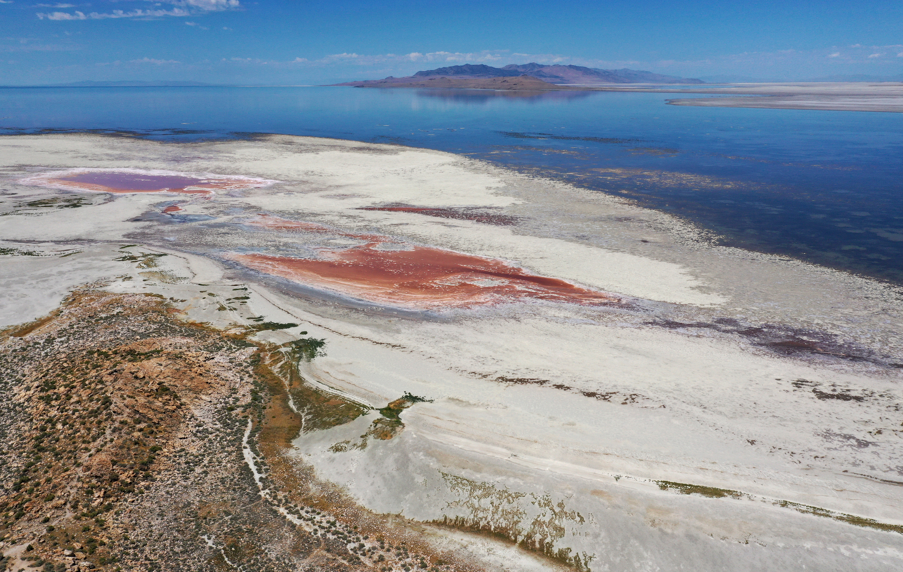 Record-low water levels are seen in the Great Salt Lake from Antelope Island on July 22, 2022. Utah has months to reverse the lake's decline before it's too late, according to a report from over two dozen conservation researchers released Thursday.