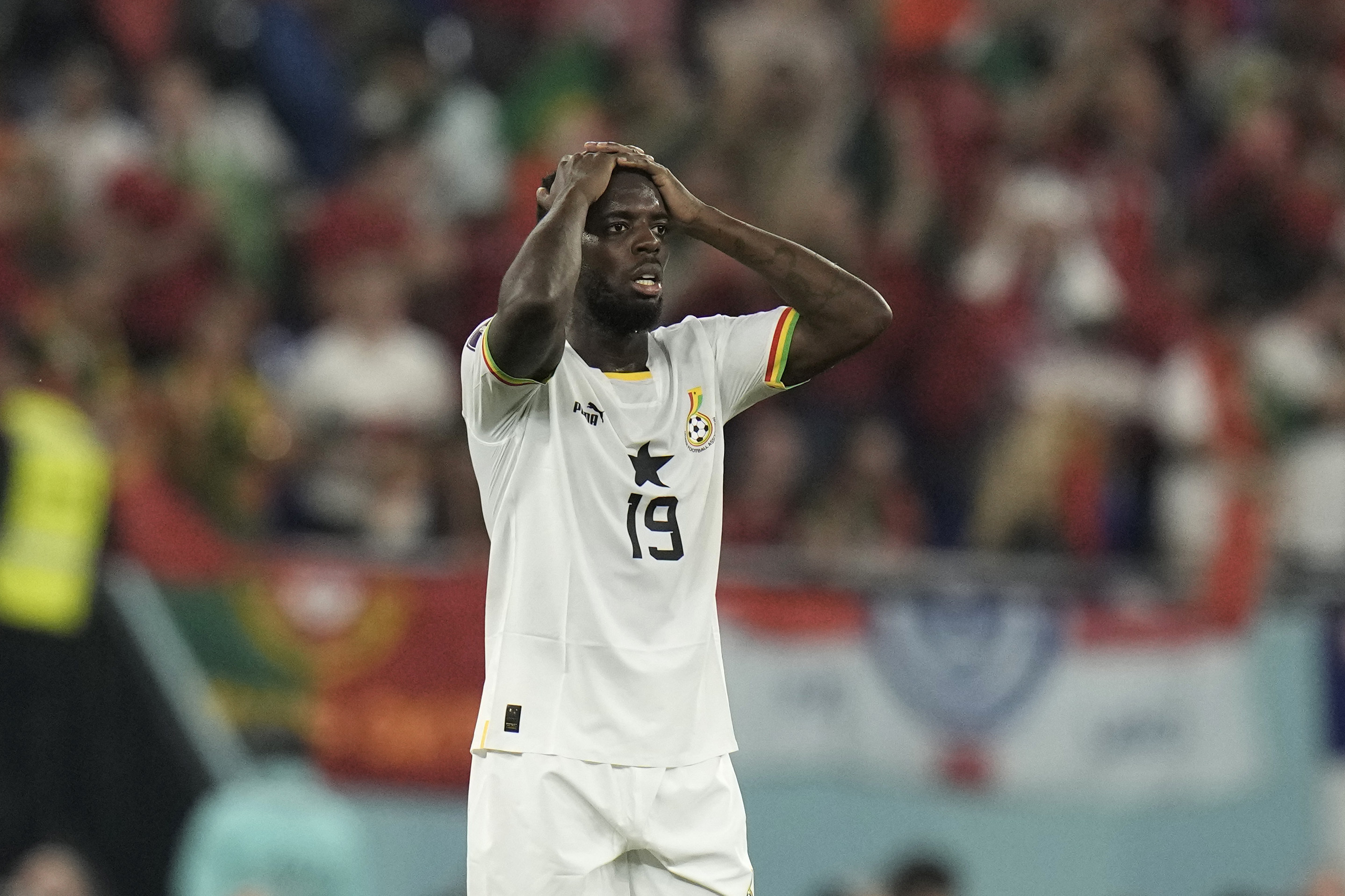 Ghana's Inaki Williams gestures at the end of the World Cup group H soccer match between Portugal and Ghana, at the Stadium 974 in Doha, Qatar, Thursday, Nov. 24, 2022. 