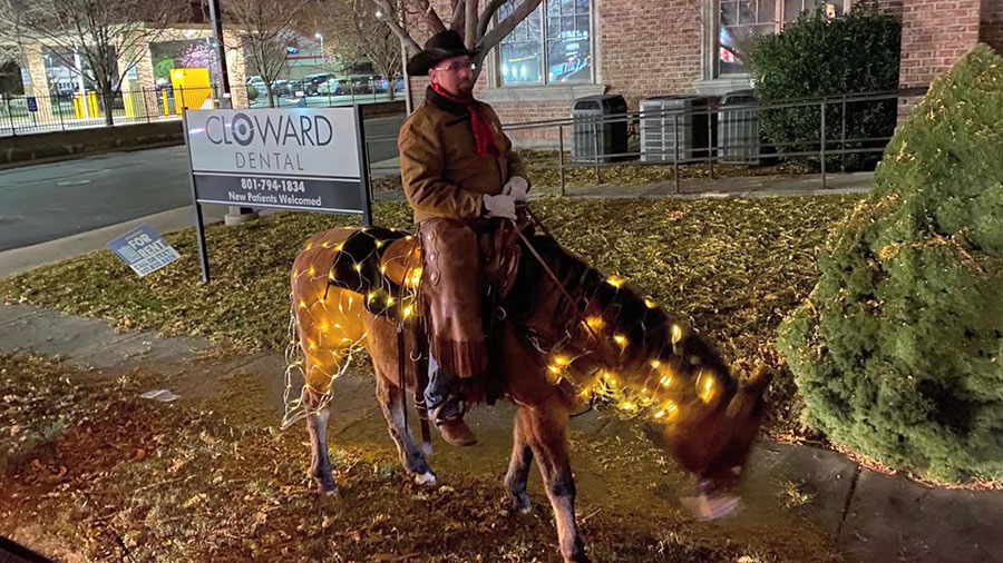 Trent Anderson and his 27-year-old horse, Duncan, during the parade before a car hit them.