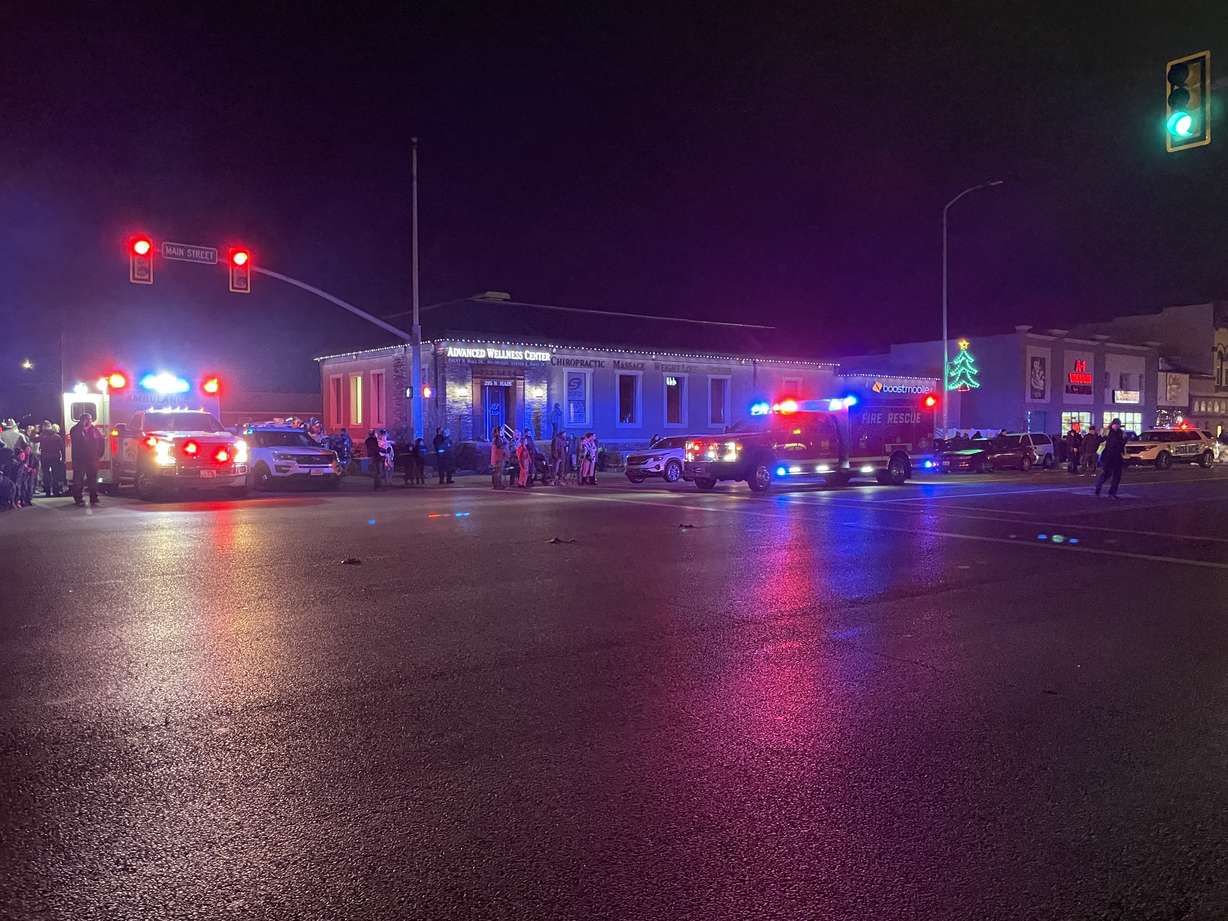 A horse and rider were hit by a car which was driven through barricades during a Spanish Fork Christmas parade on Friday night.