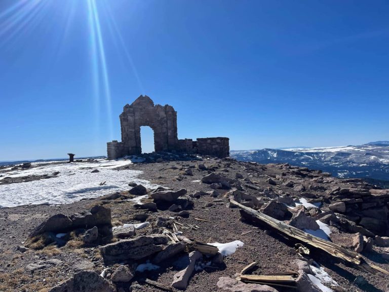 Wind-damaged observation building atop Brian Head Peak, Nov. 20.