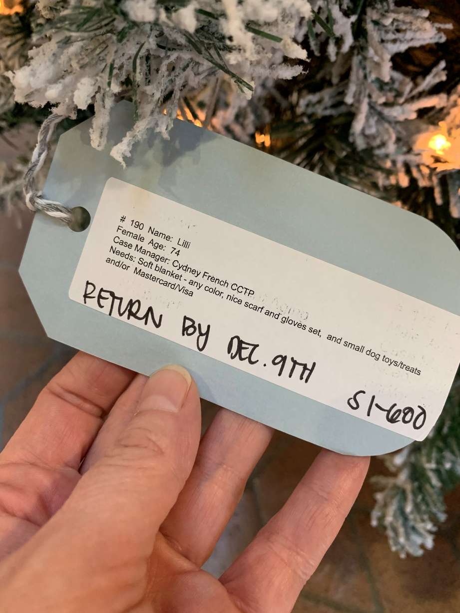 A tag shows a gift request on the Giving Tree at the Salt Lake County Government Center in Salt Lake City.