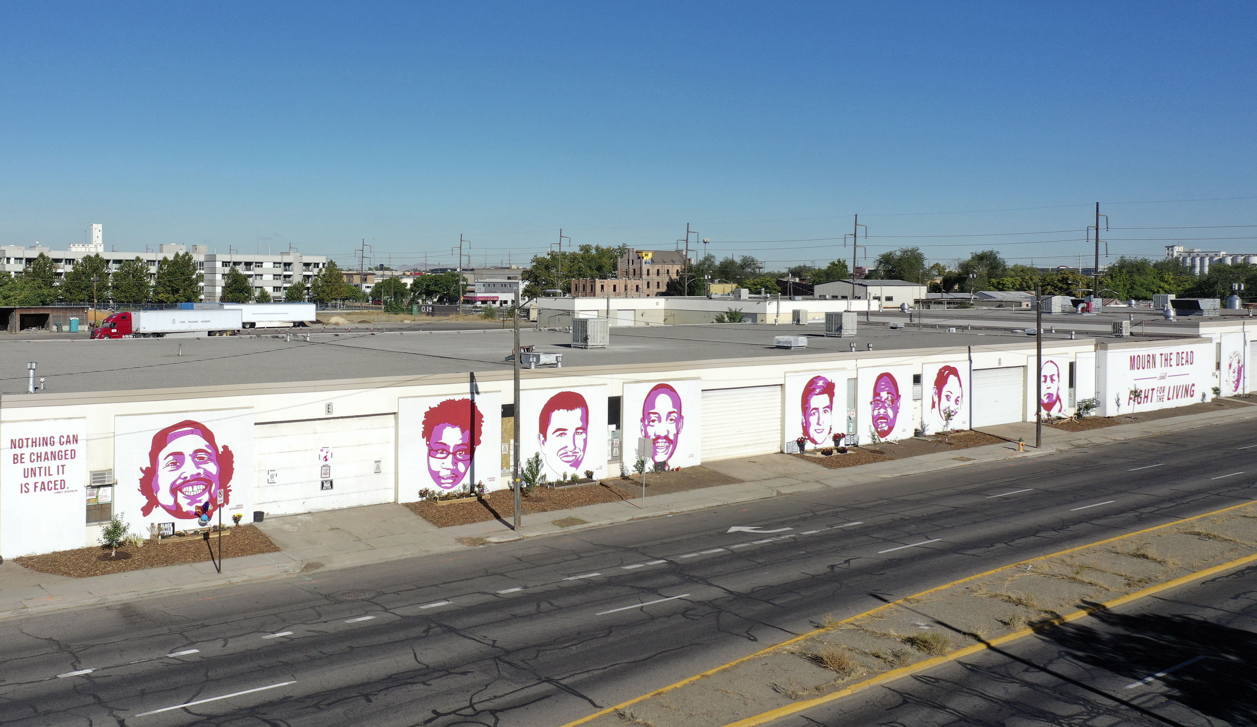 A photo of murals on Salt Lake City's "Fleet Block" that honor alleged victims of police violence near the corner of 300 West and 800 South taken on Sept. 1, 2020. The block is at the center of the city's next big redevelopment project, though exact plans remain vague at the moment.