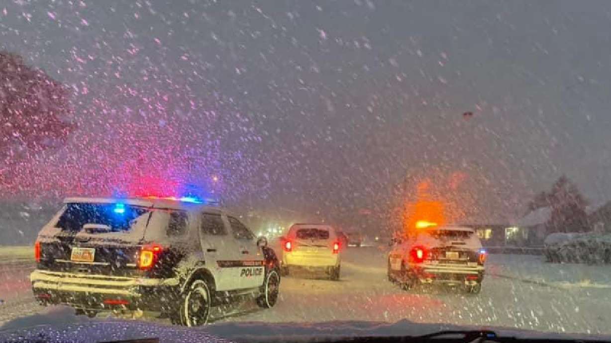 Snow and slick roads in Tooele on Monday evening. The Utah Highway Patrol has answers about what to do if you have a minor car accident on the freeway during a snowstorm.