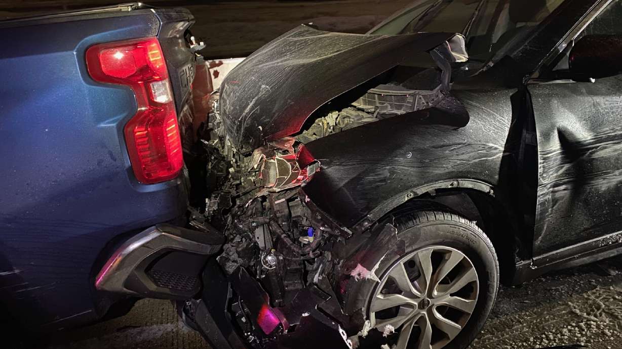 Slick roads caused several crashes on westbound I-80 and northbound Bangerter Highway late on Monday.