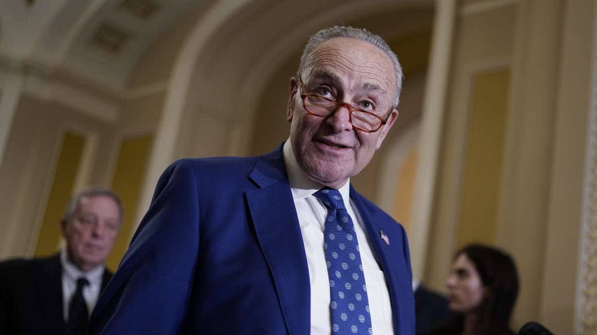 Senate Majority Leader Chuck Schumer, D-N.Y., speaks to reporters at the Capitol in Washington, Nov. 15. The Senate passed bipartisan legislation Tuesday to protect same-sex marriages, an extraordinary sign of shifting national politics on the issue and a measure of relief for the hundreds of thousands of same-sex couples who have married since the Supreme Court’s 2015 decision that legalized gay marriage nationwide.