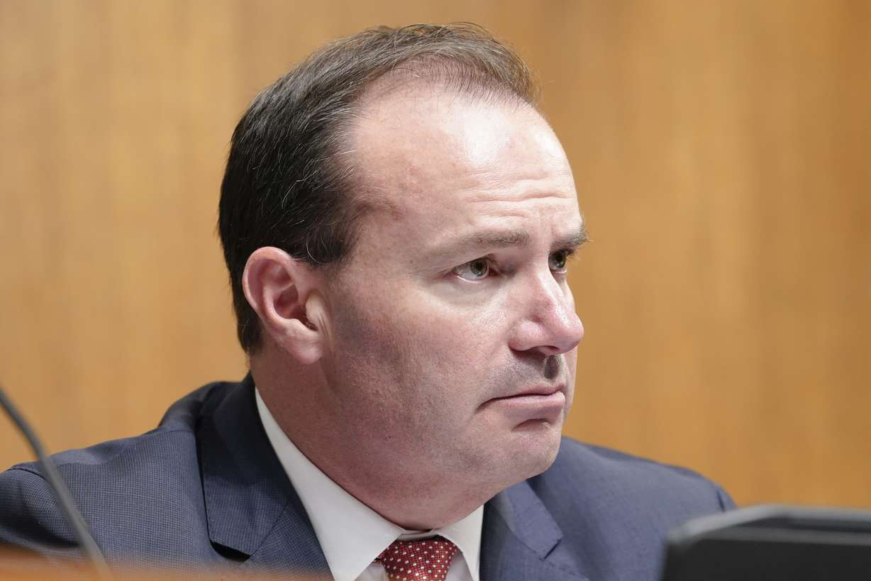 Sen. Mike Lee, R-Utah., questions witnesses during a Senate Judiciary Subcommittee on Competition Policy, Antitrust, and Consumer Rights hearing on the proposed Kroger-Albertsons grocery store merger, at the Capitol in Washington, Tuesday.