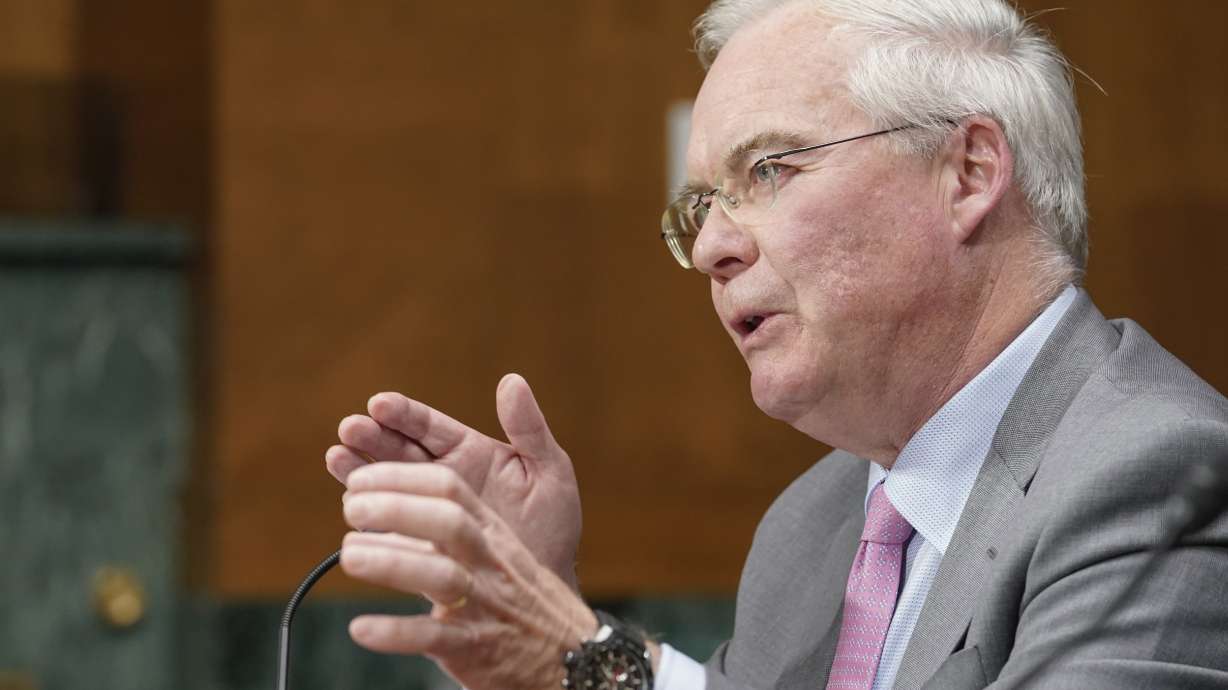 Kroger CEO William Rodney McMullen speaks during a Senate Judiciary Subcommittee on Competition Policy, Antitrust, and Consumer Rights hearing on the proposed Kroger-Albertsons grocery store merger, at the Capitol in Washington, Tuesday.