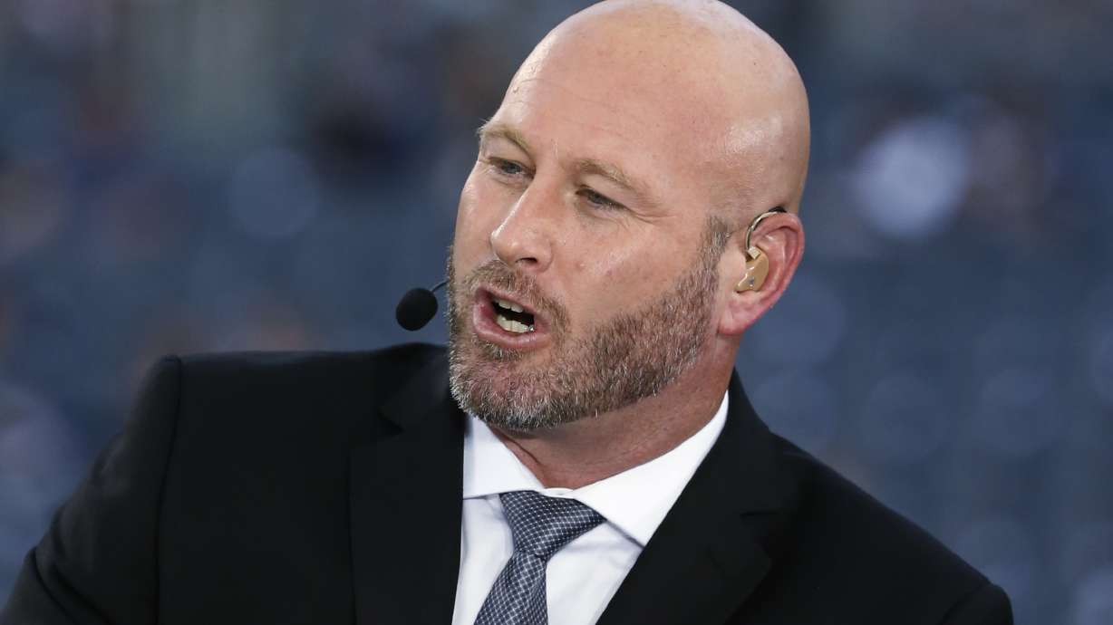 FILE - Trent Dilfer talks during ESPN's Monday Night Countdown before an NFL football game between the Chicago Bears and the Philadelphia Eagles, Sept. 19, 2016, in Chicago. Dilfer, who has been coaching a high school team in Tennessee for the last four years, is the leading candidate to become the new coach at UAB, a person with knowledge of the search told The Associated Press on Tuesday night, Nov. 29, 2022.
