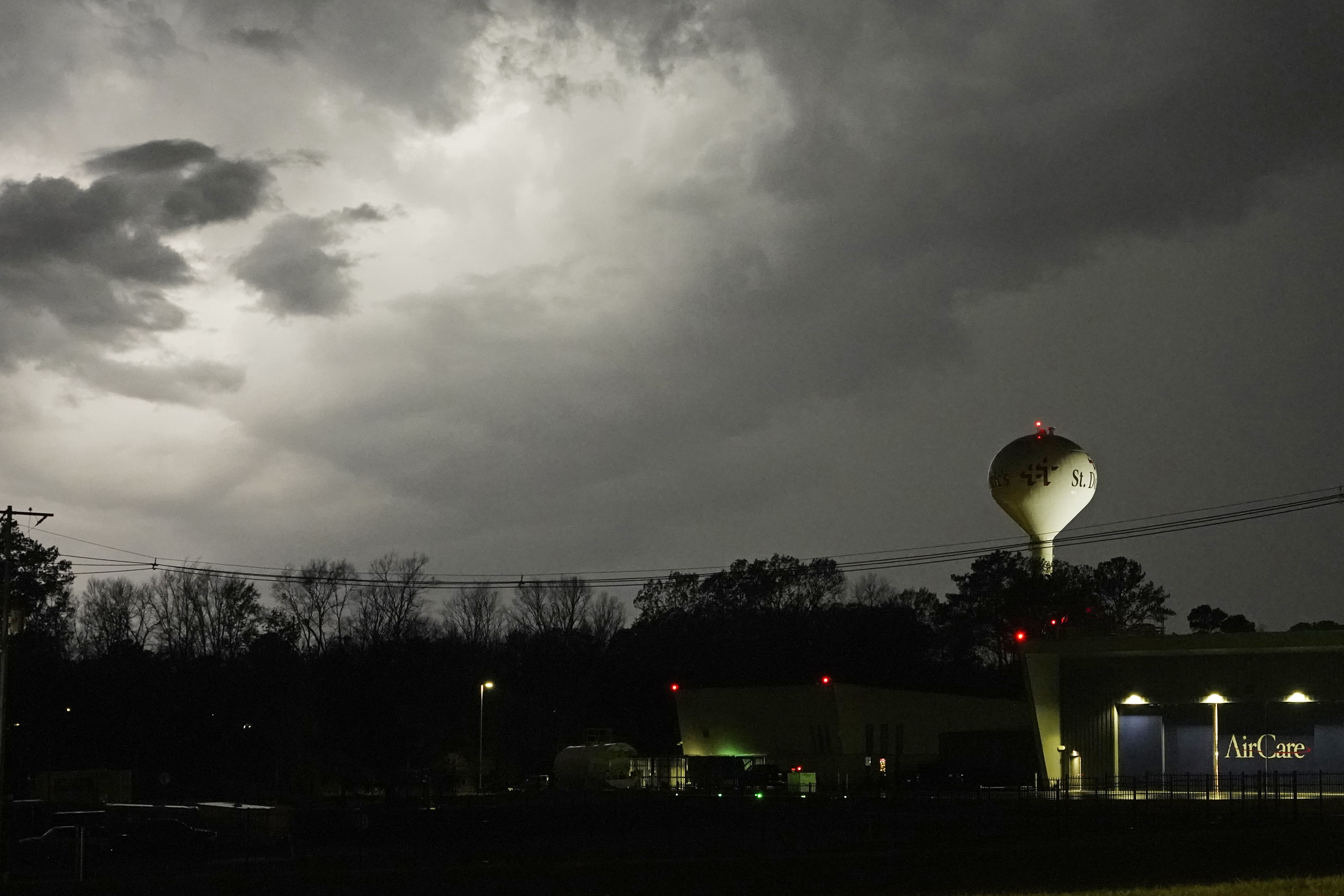 Lightning brightens the evening sky in Jackson, Miss., Tuesday. Area residents were provided a light show as severe weather accompanied by some potential twisters affected parts of Louisiana and Mississippi. 