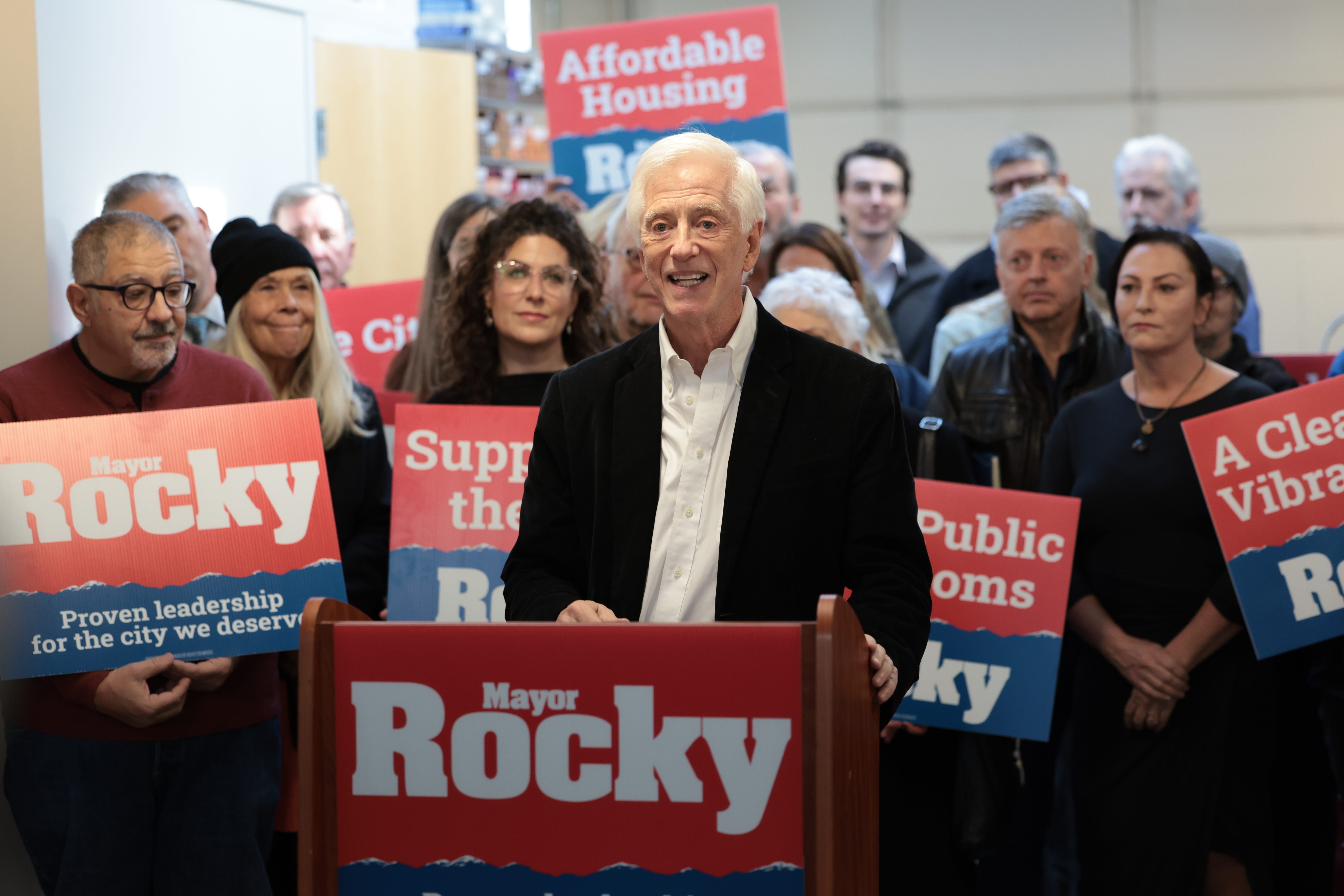 Former Salt Lake City Mayor Rocky Anderson speaks at a campaign event in Salt Lake City on Wednesday afternoon. Anderson, who last held office in 2008, announced he will run for mayor again in 2023.