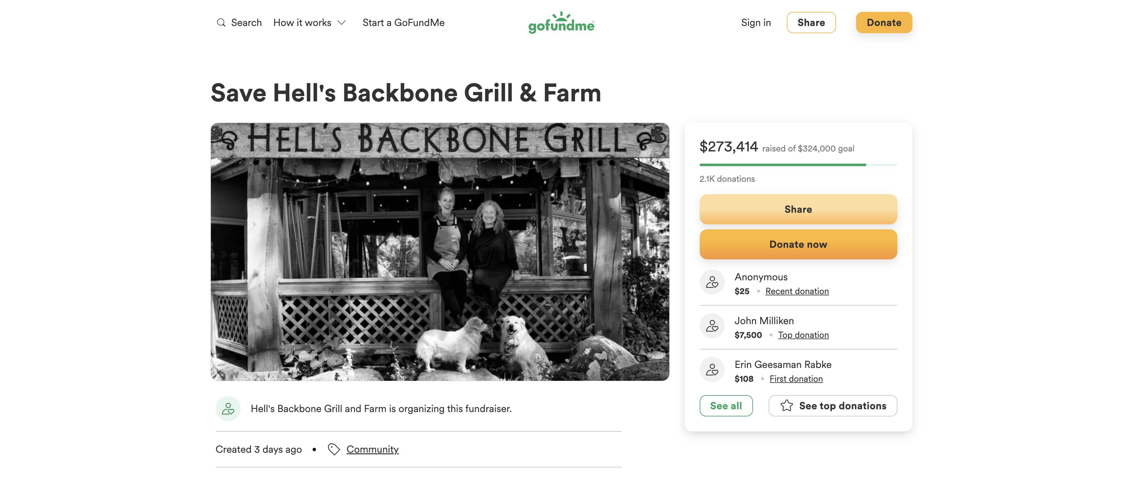 The GoFundMe page to save Hell's Backbone Grill and Farm. A restaurant that has been a staple of southern Utah for the last 23 years, serving organic, locally produced, regionally and seasonally appropriate cuisine, is at risk of shutting its doors for good. Now, it's asking for the community's help to stay open.