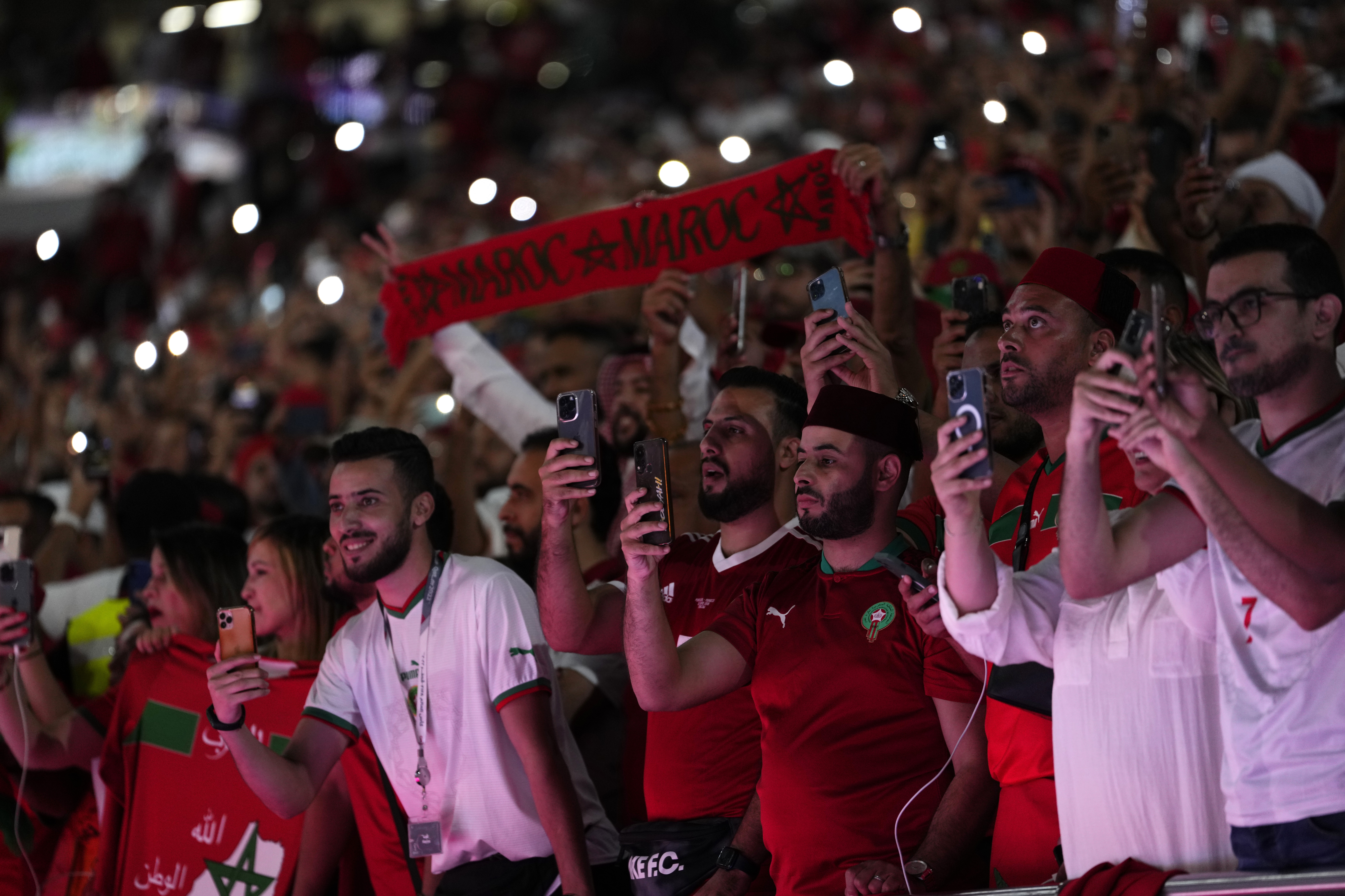 Morocco fans attend the World Cup group F soccer match between Canada and Morocco at the Al Thumama Stadium in Doha , Qatar, Thursday, Dec. 1, 2022. 