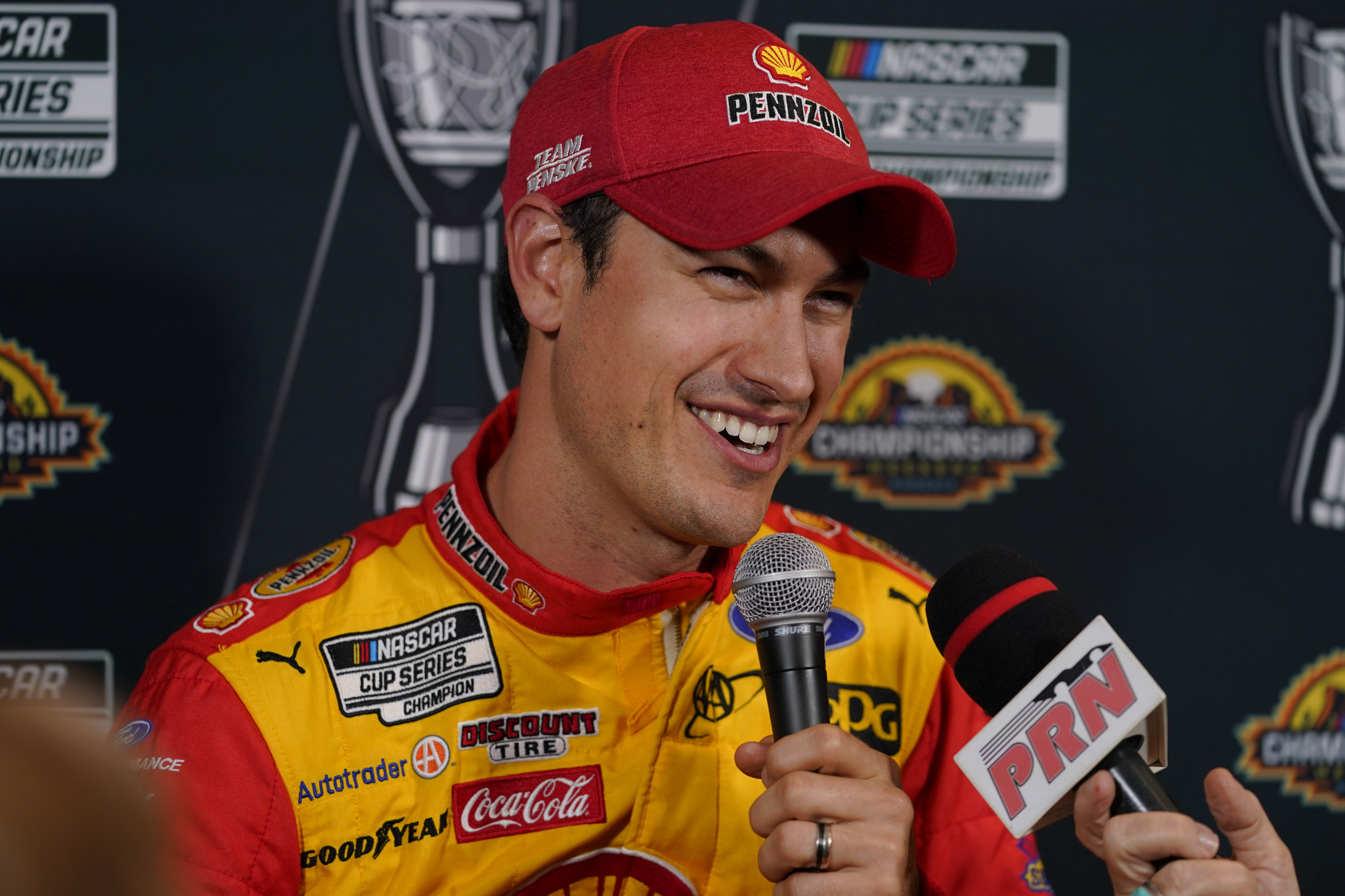 FILE - NASCAR Cup Series driver Joey Logano speaks during the NASCAR Championship media day, Thursday, Nov. 3, 2022, in Phoenix. Joey Logano has a simple target for the future even as he celebrates his 2022 NASCAR Cup championship. Add yet another.