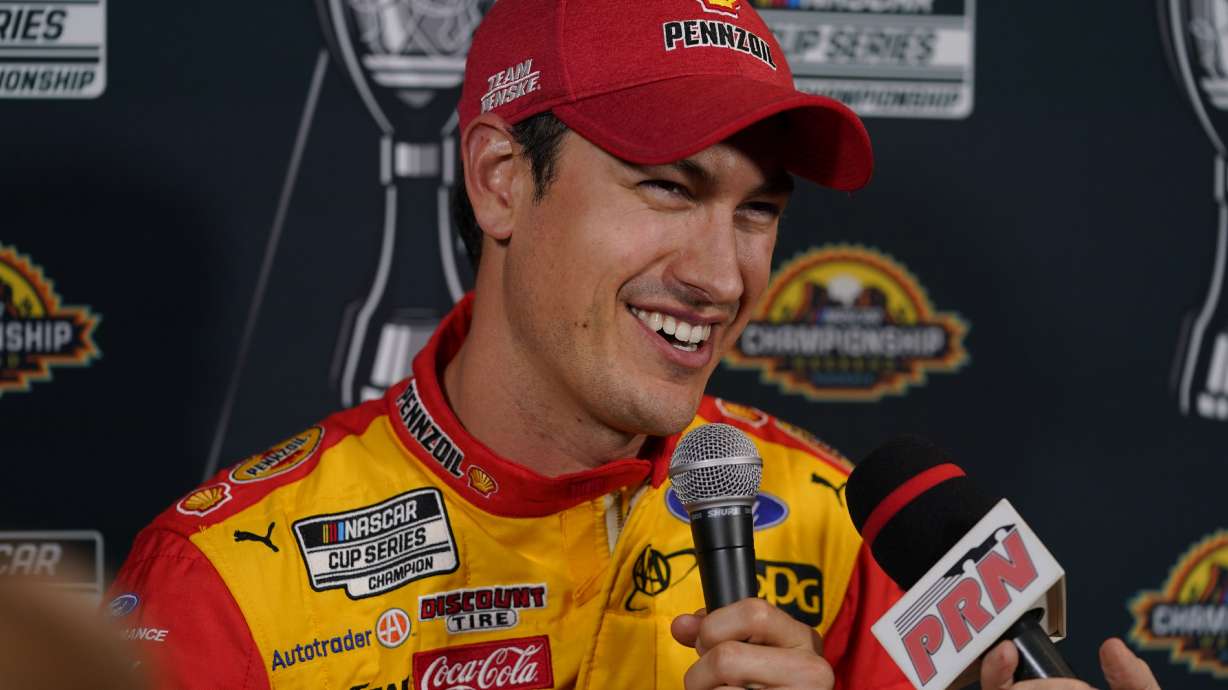 FILE - NASCAR Cup Series driver Joey Logano speaks during the NASCAR Championship media day, Thursday, Nov. 3, 2022, in Phoenix. Joey Logano has a simple target for the future even as he celebrates his 2022 NASCAR Cup championship. Add yet another.
