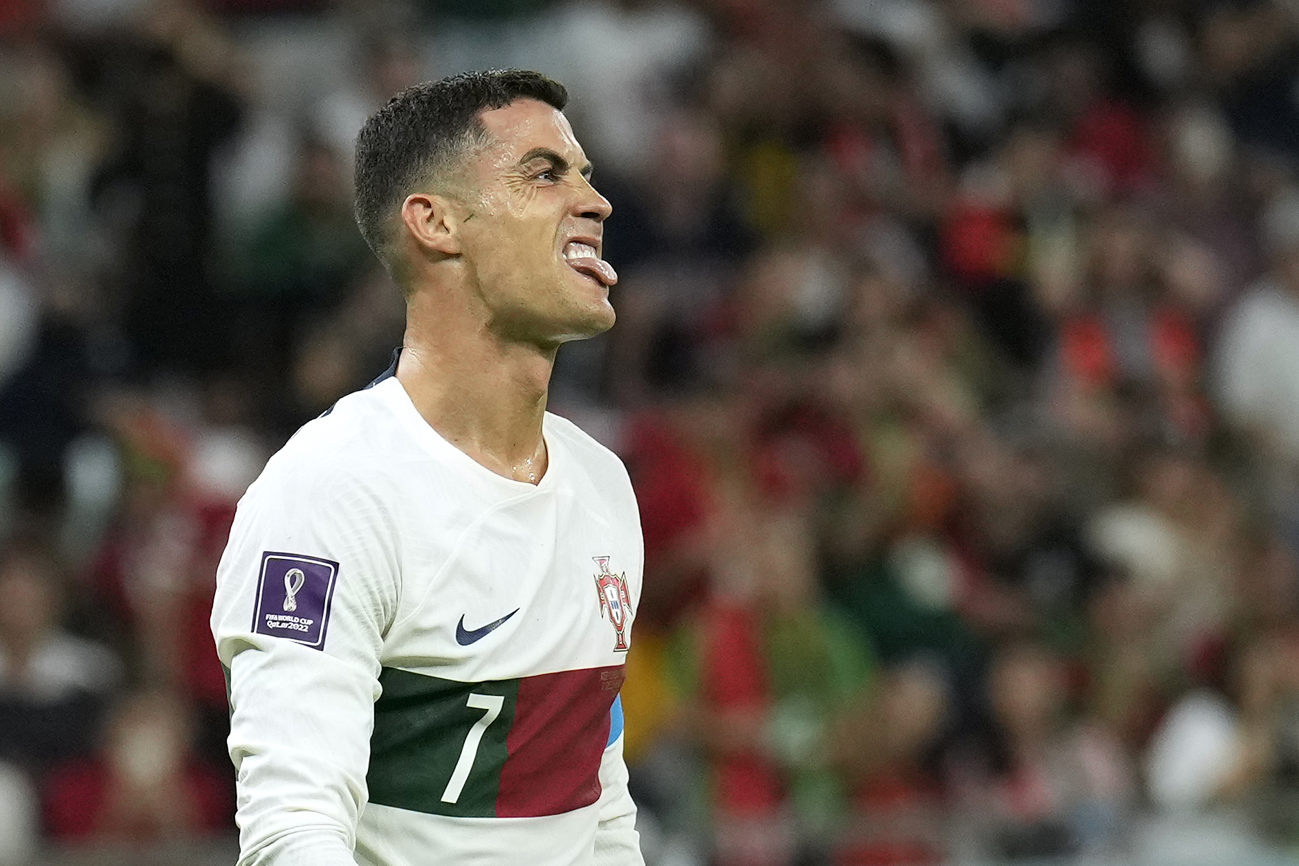 Portugal's Cristiano Ronaldo reacts during the World Cup group H soccer match between South Korea and Portugal, at the Education City Stadium in Al Rayyan , Qatar, Friday, Dec. 2, 2022.