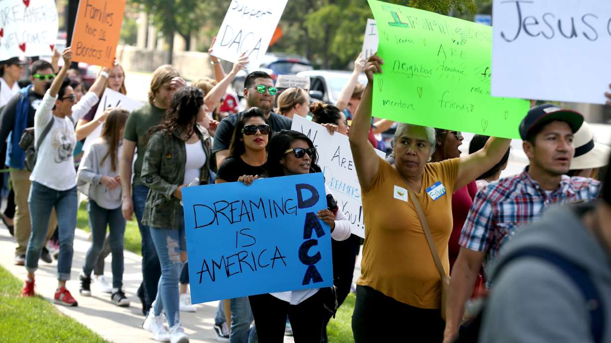 Deferred Action for Childhood Arrivals supporters march to the state Capitol during the “We Are All Dreamers” rally in Salt Lake City on Sept. 16, 2017. Salt Lake City Mayor Erin Mendenhall is among a coalition of over 70 mayors from around the country who sent a bipartisan letter to congressional leaders earlier this week in support of Dreamers.