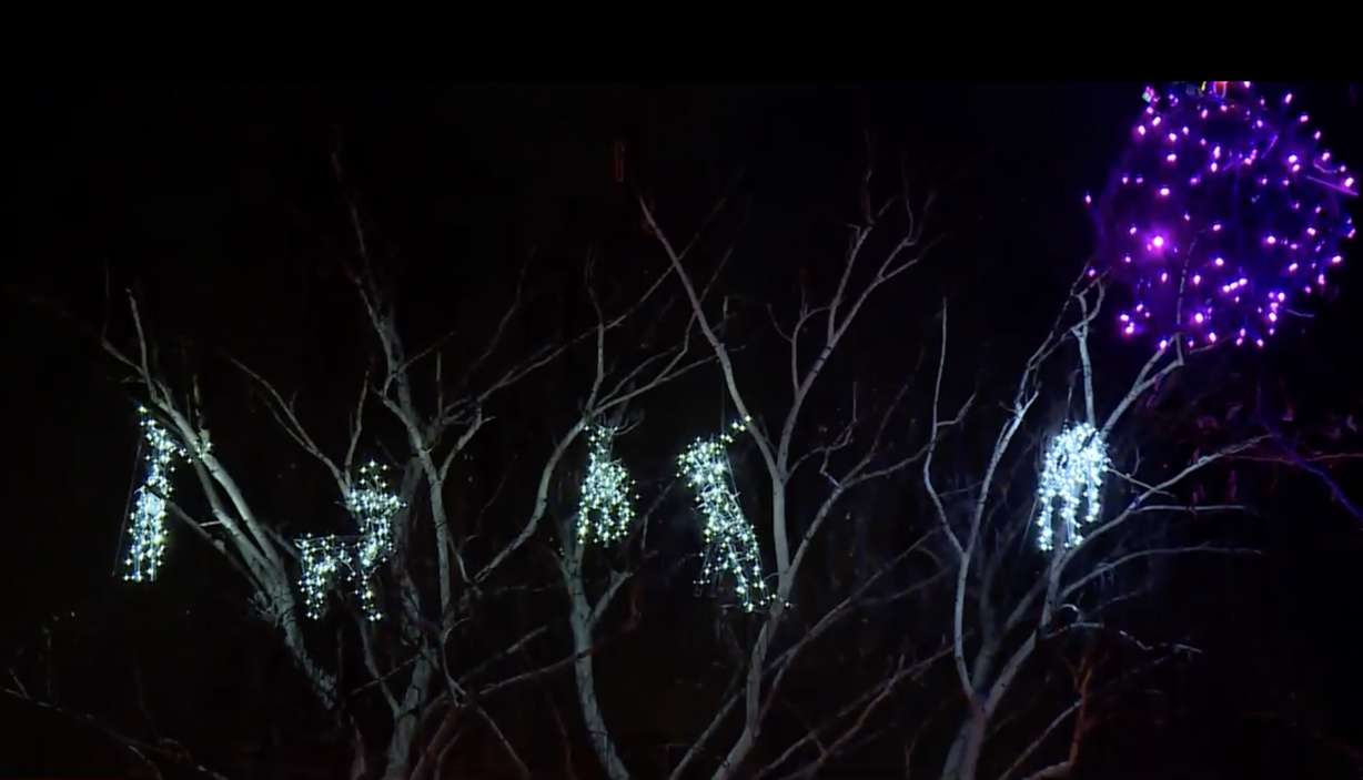 Elements of the Millcreek man's Santa display include reindeer in a tree.