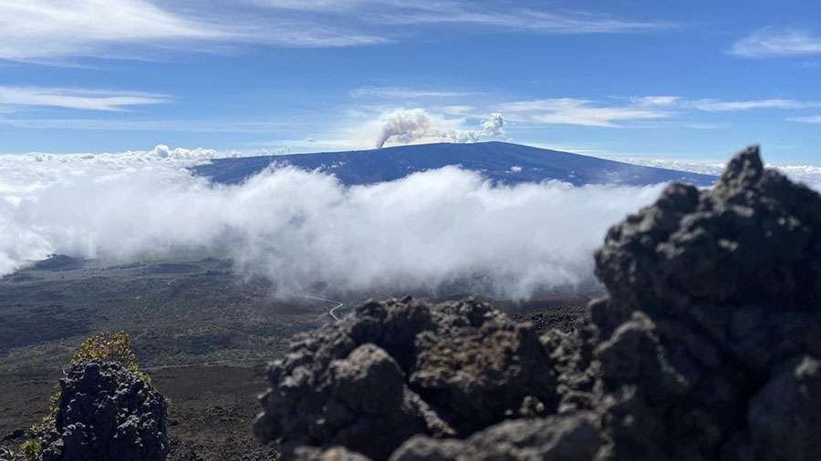 Smoke from Mauna Loa volcano during the day on the Island of Hawaii.