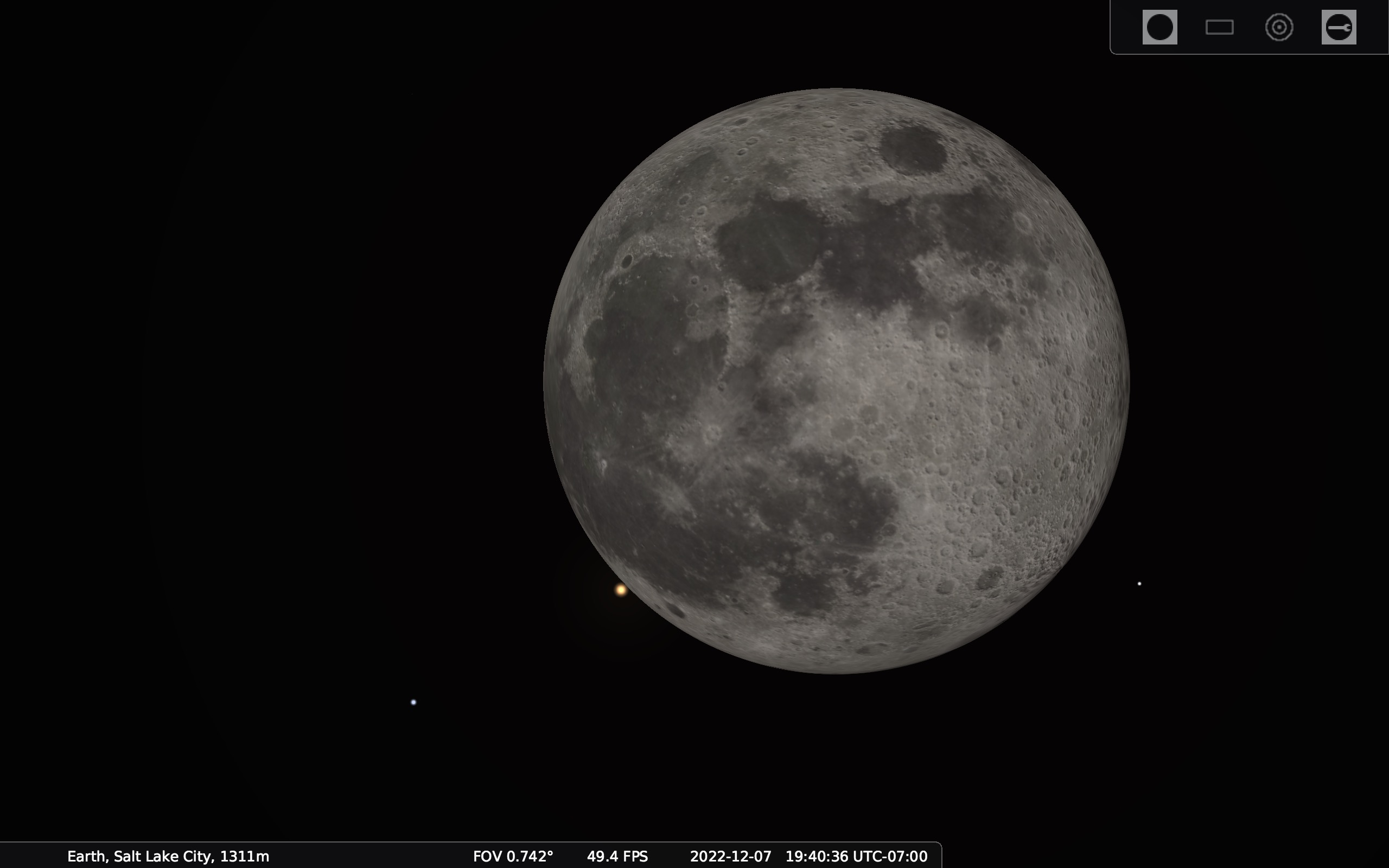 A rendering of the Moon occultation of Mars on Dec. 7.