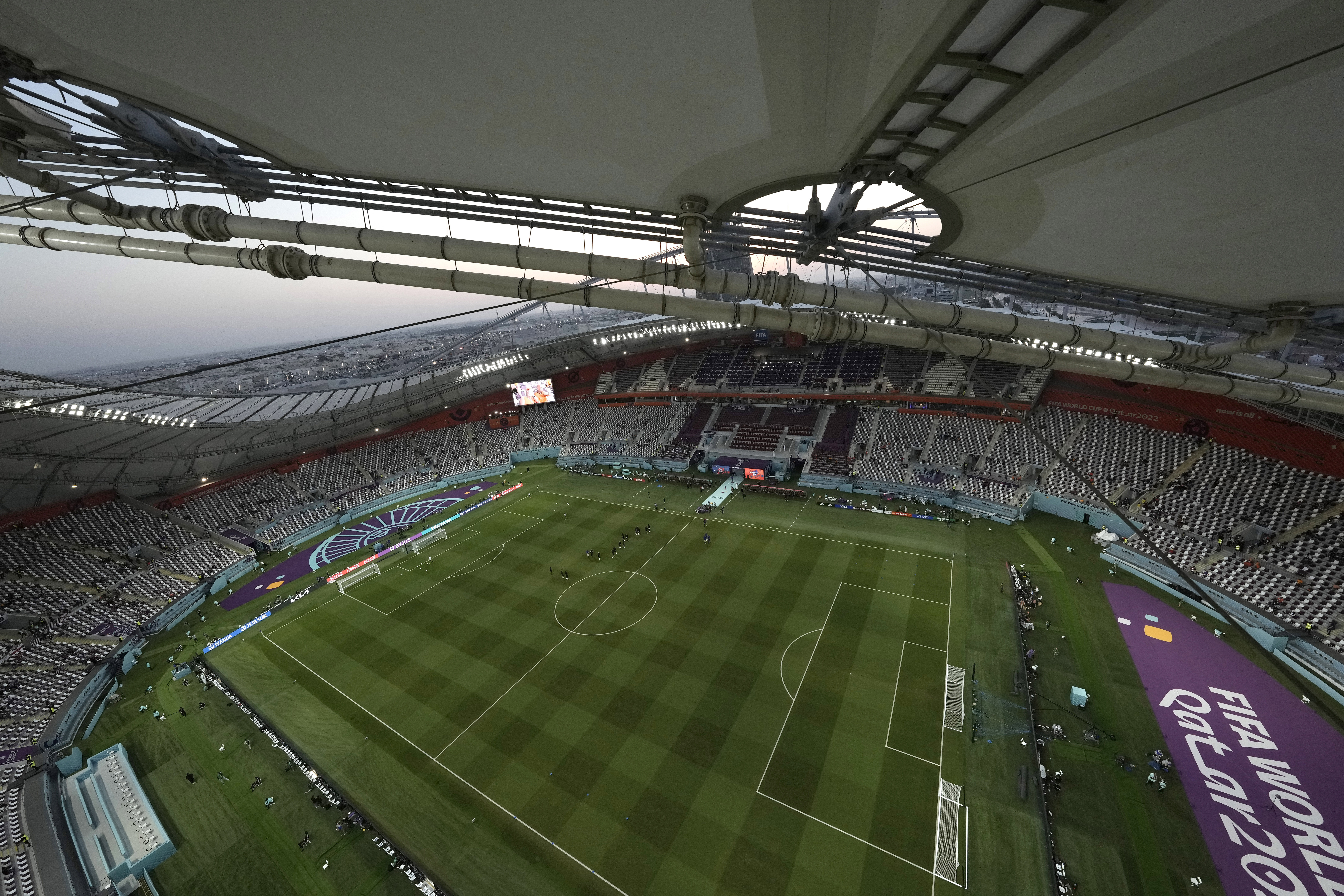 FILE - General view of the Khalifa International Stadium ahead the World Cup round of 16 soccer match between the Netherlands and the United States, in Doha, Qatar, Saturday, Dec. 3, 2022. 