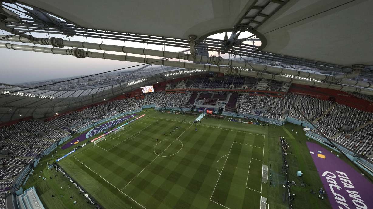FILE - General view of the Khalifa International Stadium ahead the World Cup round of 16 soccer match between the Netherlands and the United States, in Doha, Qatar, Saturday, Dec. 3, 2022.