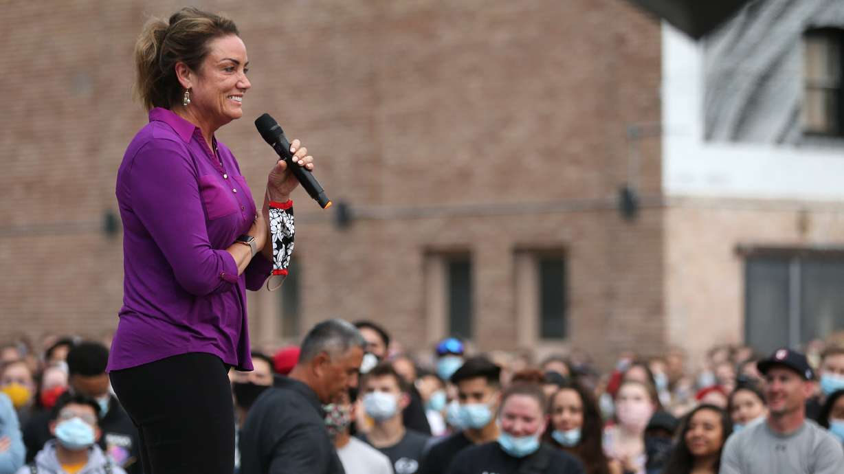 Provo Mayor Michelle Kaufusi at an event on June 5, 2020. The mayor of Provo says her city employees gladly work four days a week, ten hours a day.