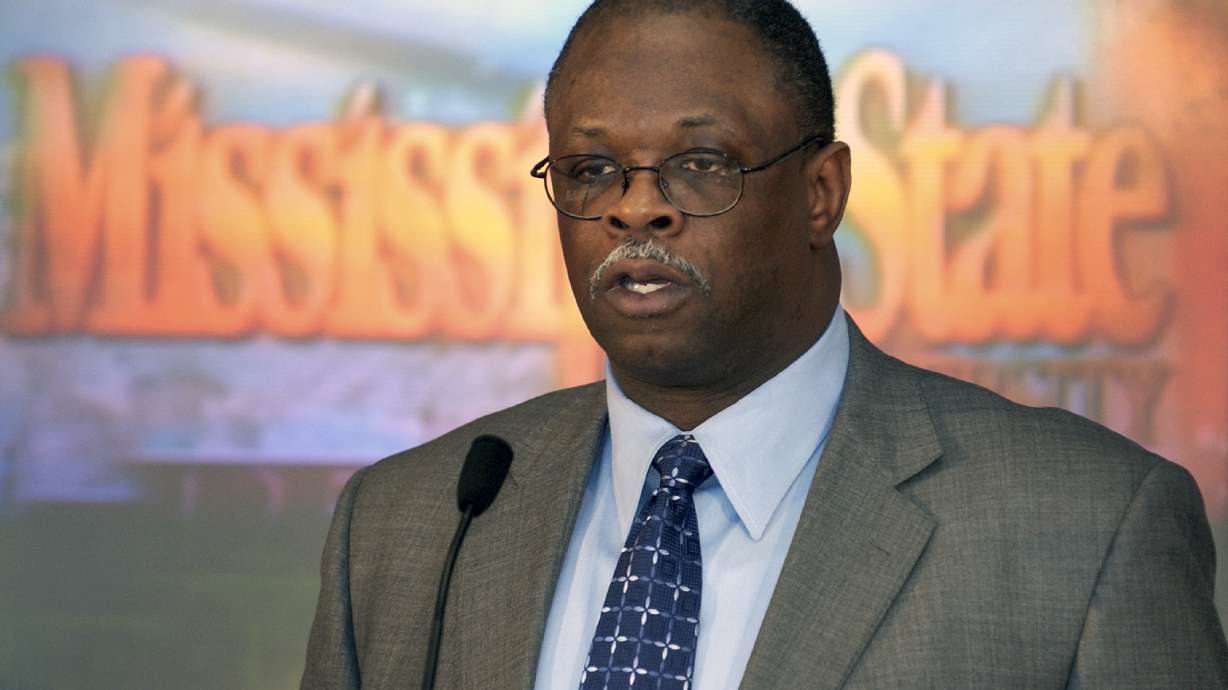FILE - Mississippi State football coach Sylvester Croom speaks to reporters Feb. 4, 2004, in Starkville, Miss. Croom had a Hall of Fame career as an offensive lineman at Alabama, and was among the first Black players to become a star and team leader under coach Bear Bryant. Three decades later, Croom became the Southeastern Conference's first Black head football coach with Mississippi State. That was 2004. Since then, there have only been four others and currently there are no Black head football coaches in the SEC.