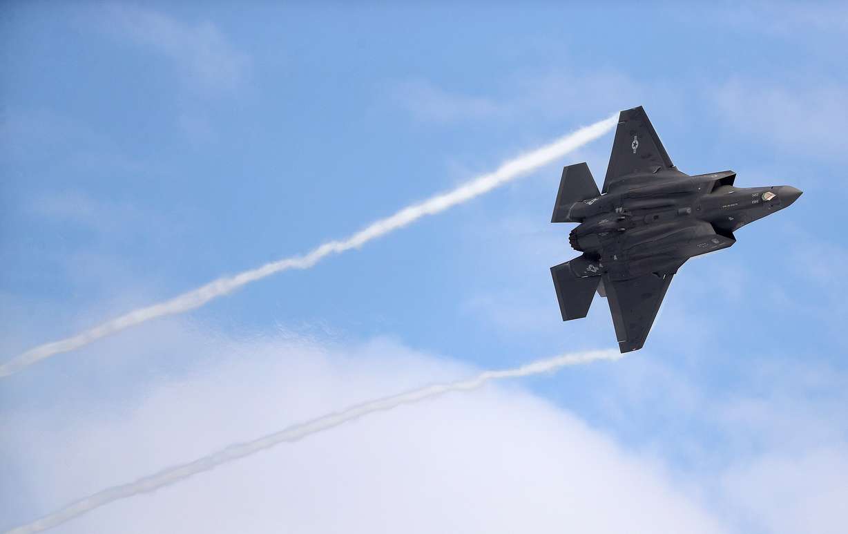 Maj. Kristin "Beo" Wolfe, F-35A Lightning II Demonstration Team commander and pilot, flies a demonstration flight at Hill Air Force Base on Tuesday.