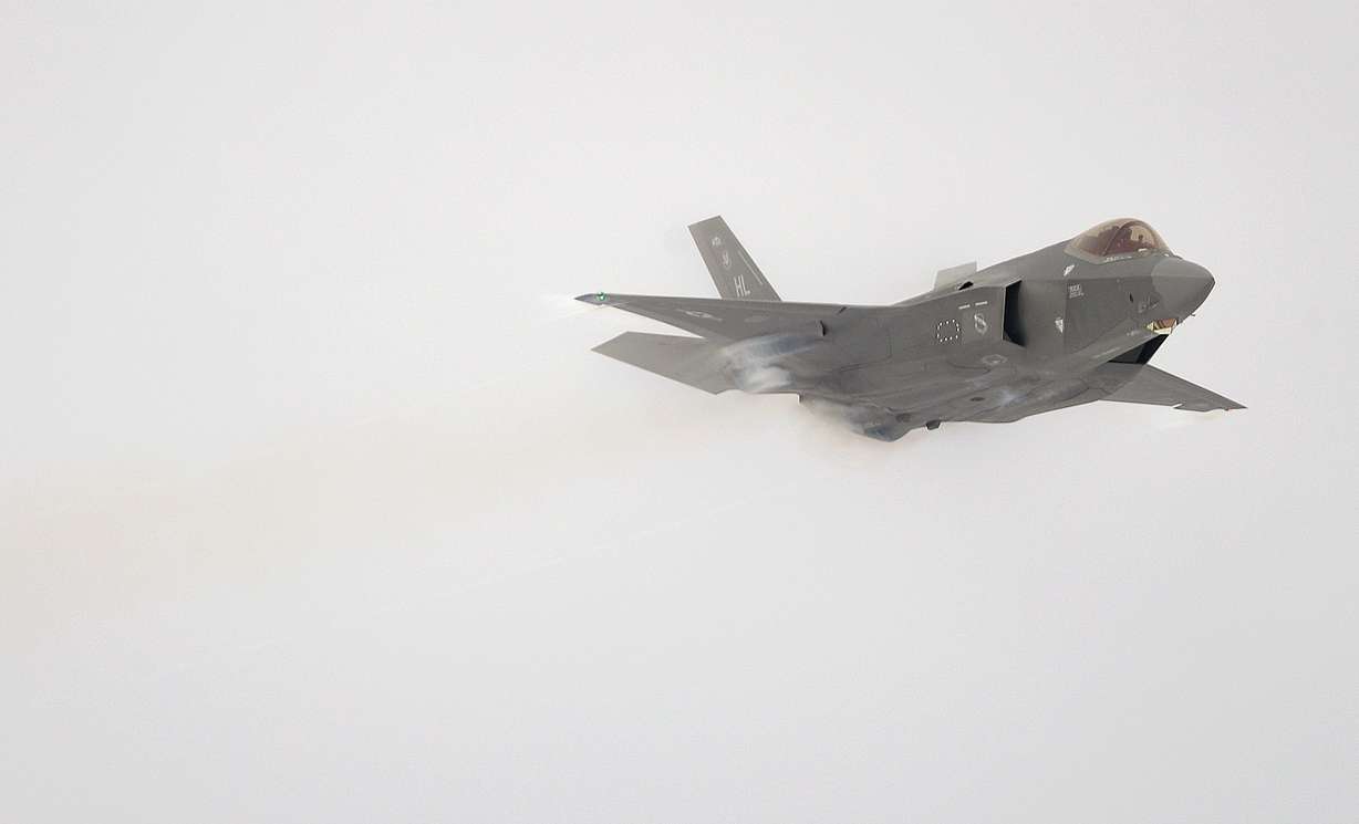 Maj. Kristin "Beo" Wolfe, F-35A Lightning II Demonstration Team commander and pilot, flies a demonstration flight at Hill Air Force Base on Tuesday.