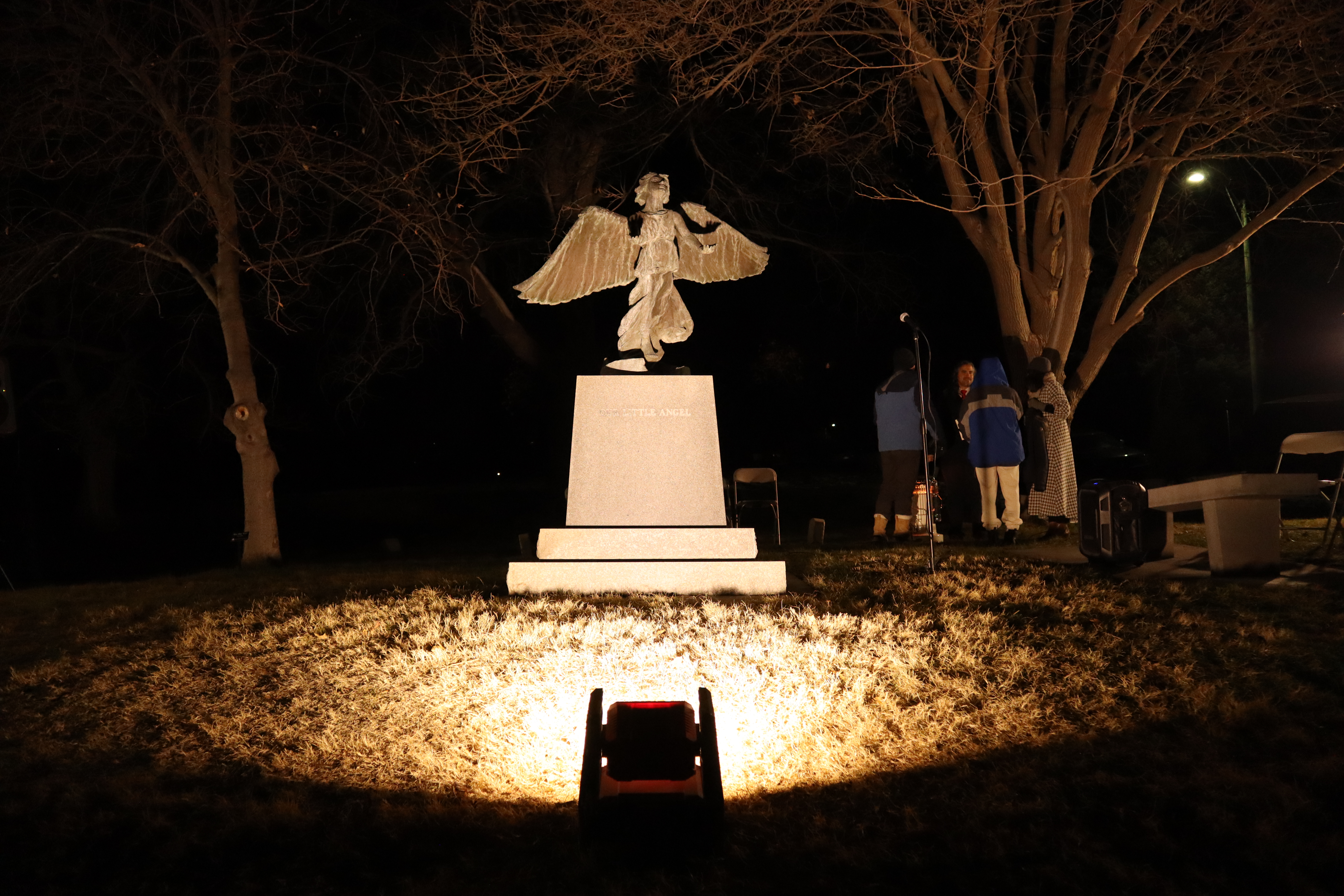 An angel statue dedicated to children who have died stands in the Salt Lake City Cemetery. A vigil was held at the statue Dec. 6, 2022, for the annual Christmas Box Angel Ceremony.