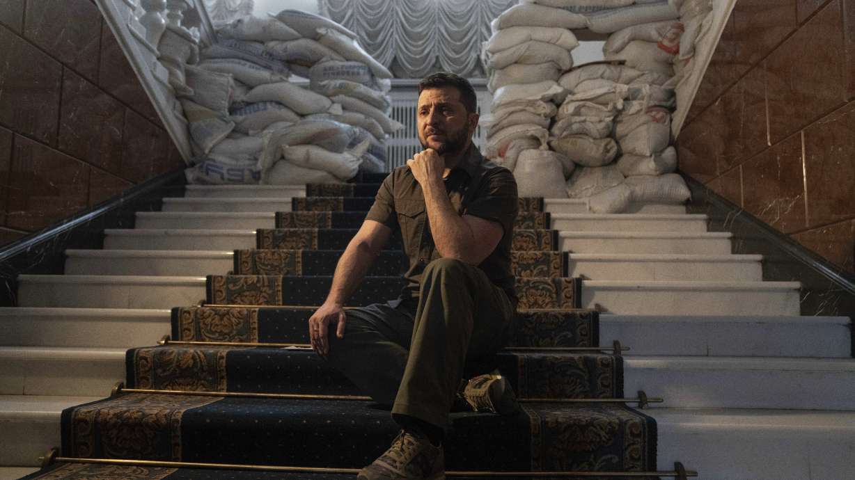 Ukrainian President Volodymyr Zelenskyy speaks during an interview with The Associated Press in his office in Kyiv, Ukraine, on April 9. Time Magazine on Wednesday named Zelenskyy its person of the year, awarding him the accolade “for proving that courage can be as contagious as fear.”