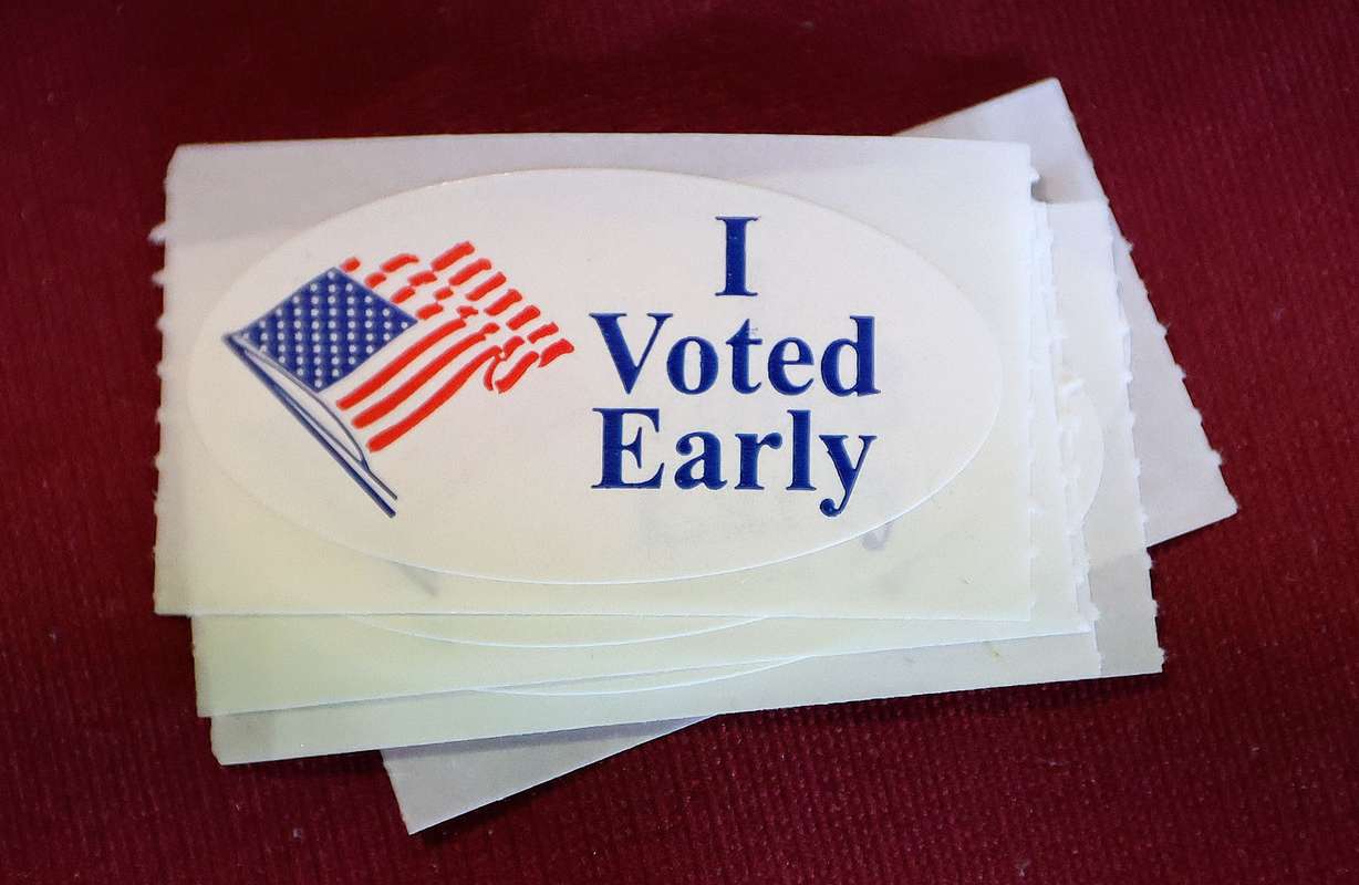 “I Voted Early” stickers are pictured at the Salt Lake County Government Center in Salt Lake City on Nov. 3.