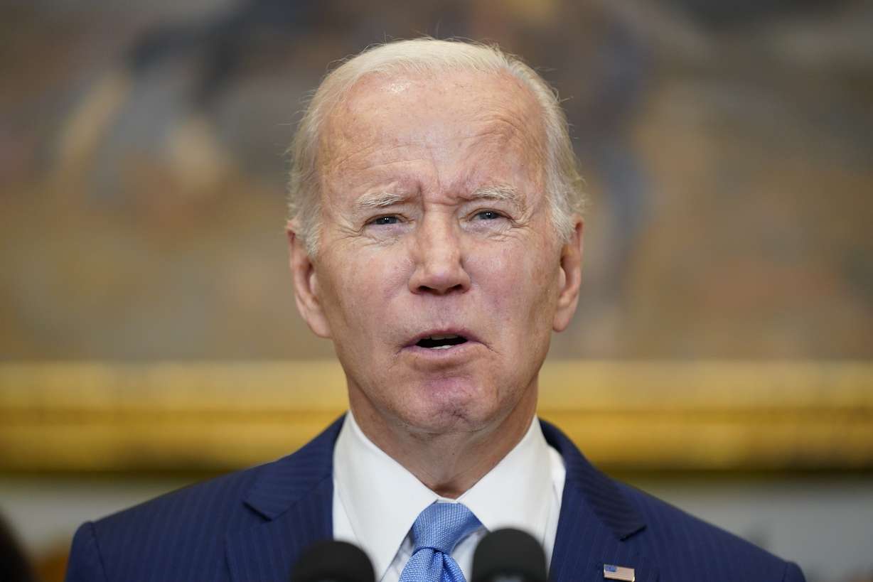 President Joe Biden speaks in the Roosevelt Room of the White House, Thursday, in Washington.