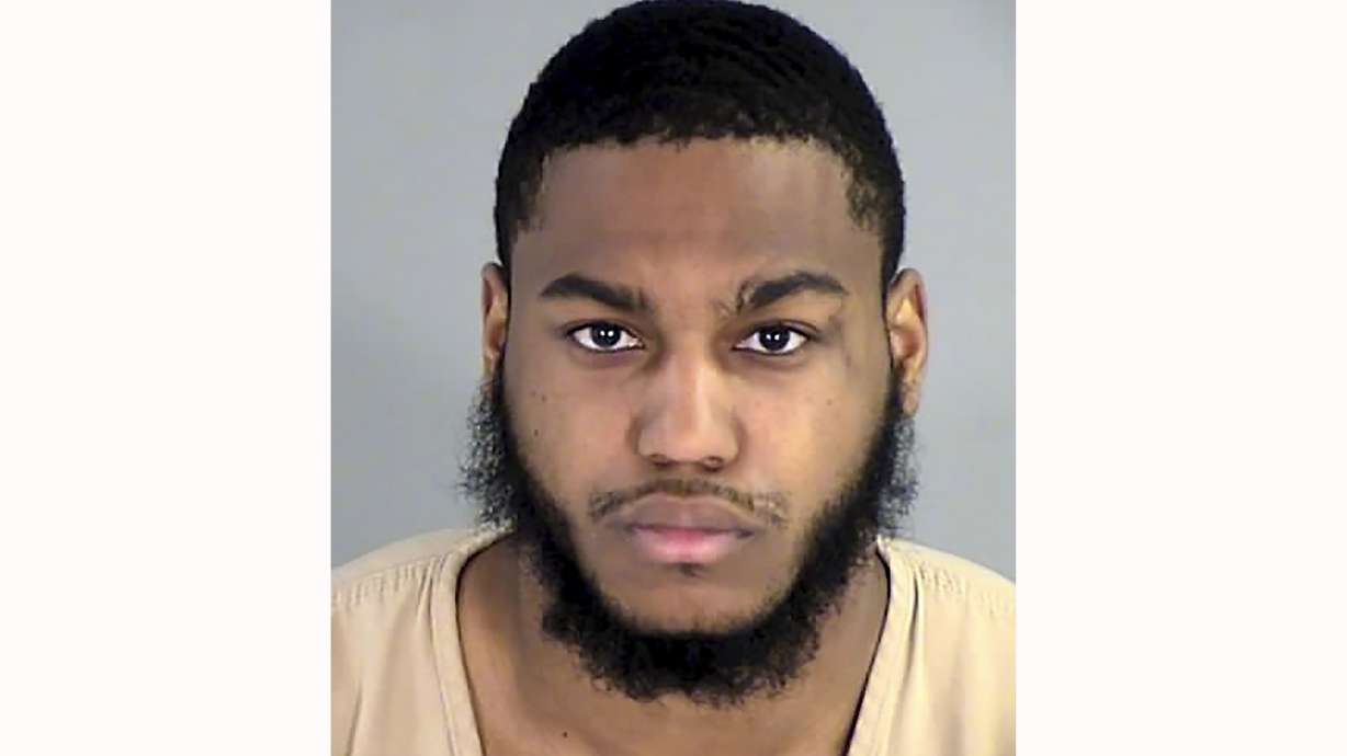 This booking photo released by the Henrico County Sheriff's Office shows Christopher Darnell Jones Jr., who was arrested Monday, Nov. 14, 2022, in the fatal shooting of three football players at the University of Virginia.