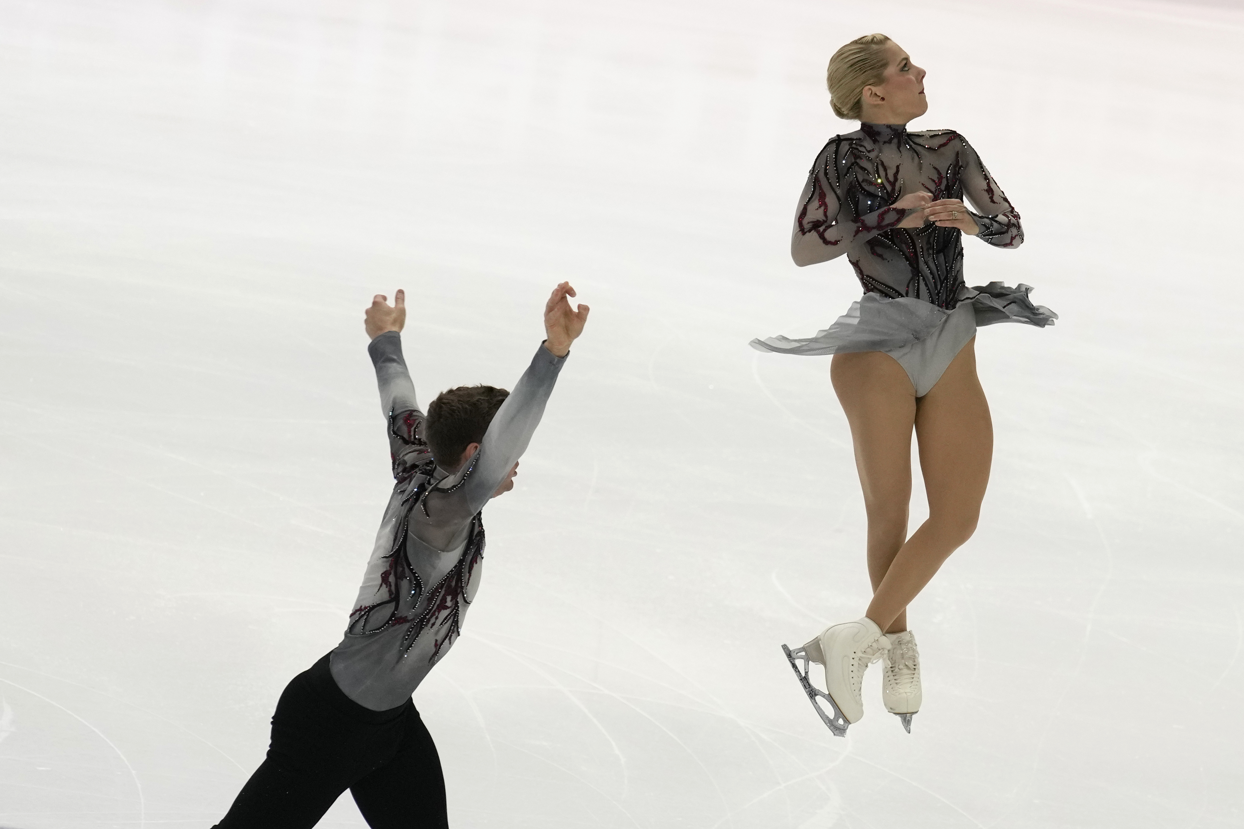 American pairs figure skaters Alexa Knierim and Brandon Frazier compete in the pairs' short program during the figure skating Grand Prix finals at the Palavela ice arena, in Turin, Italy, Thursday, Dec. 8, 2022. 