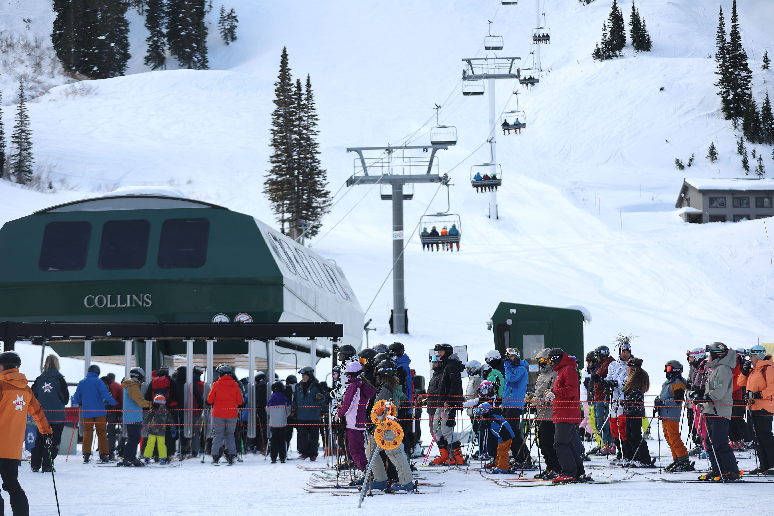 Skiers wait in line at Alta Ski Area in Little Cottonwood Canyon on Nov. 26. Utah Transit Authority's ski bus service returns this weekend, though with fewer buses than in recent years because of labor shortages. 