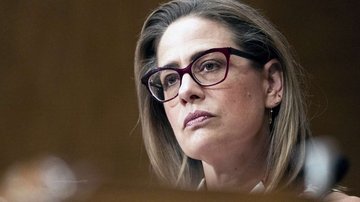 Sen. Kyrsten Sinema, D-Ariz., speaks during a Senate Homeland Security and Governmental Affairs committee hearing Sept. 14, on Capitol Hill in Washington. In 2024 Sinema says Friday she has switched her registration to independent.